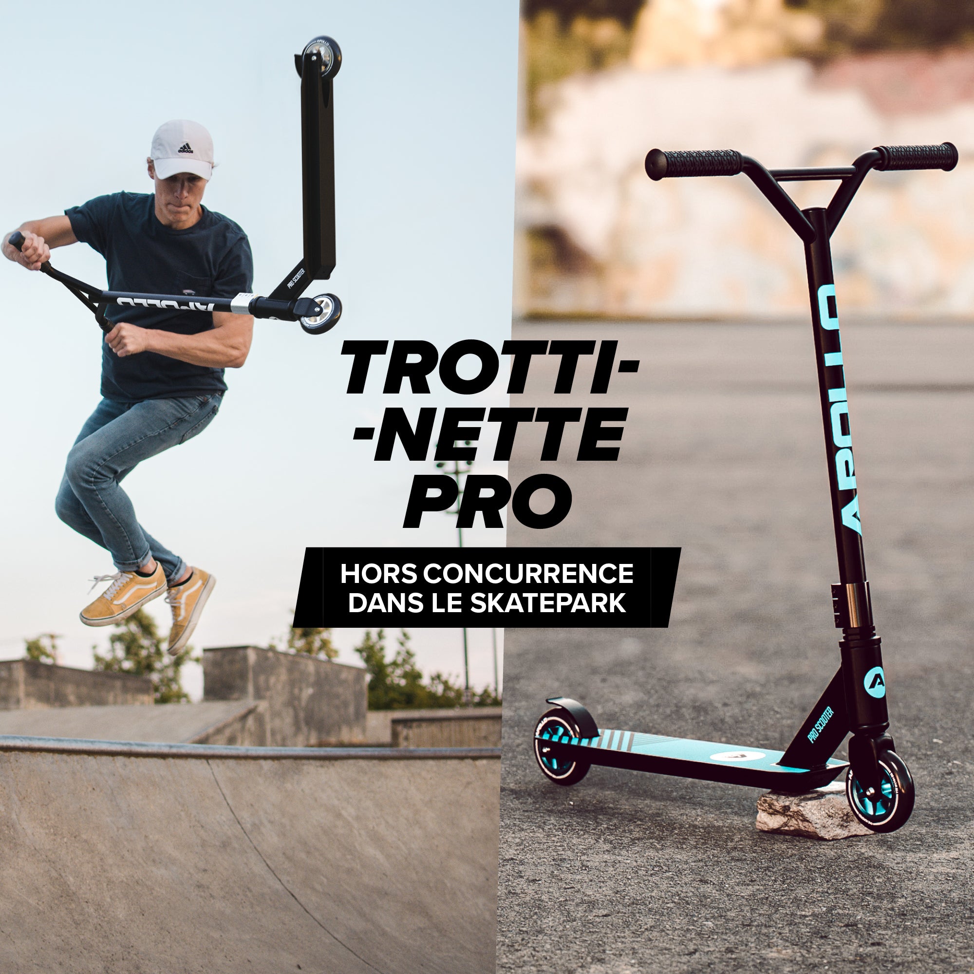Apollo - Trottinette Freestyle Genius Pro - Trottinette robuste avec roulement à billes ABEC 9 - Noir Bleu