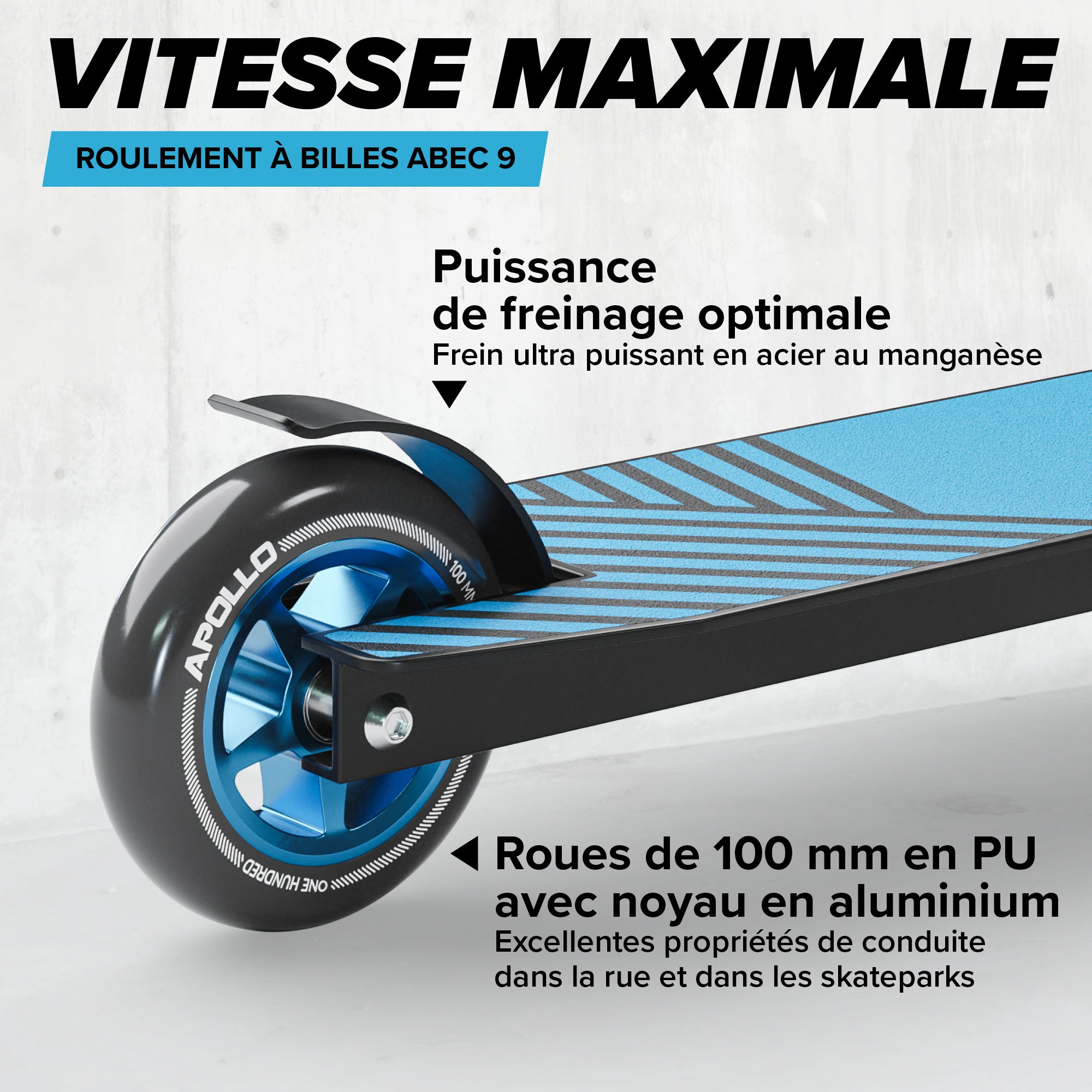 Apollo - Trottinette Freestyle Genius Pro - Trottinette robuste avec roulement à billes ABEC 9 - Noir Bleu