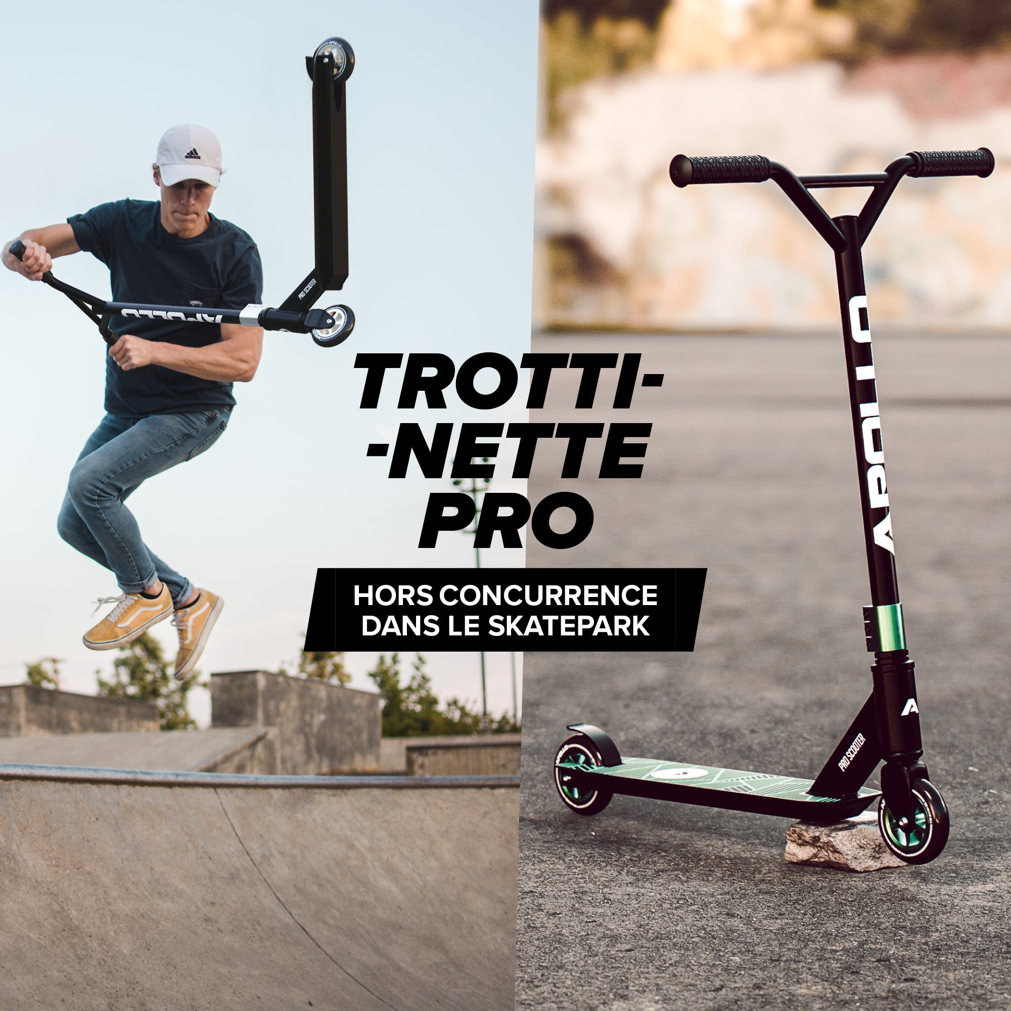 Apollo - Trottinette Freestyle Genius Pro - Trottinette robuste avec roulement à billes ABEC 9 - Noir Vert