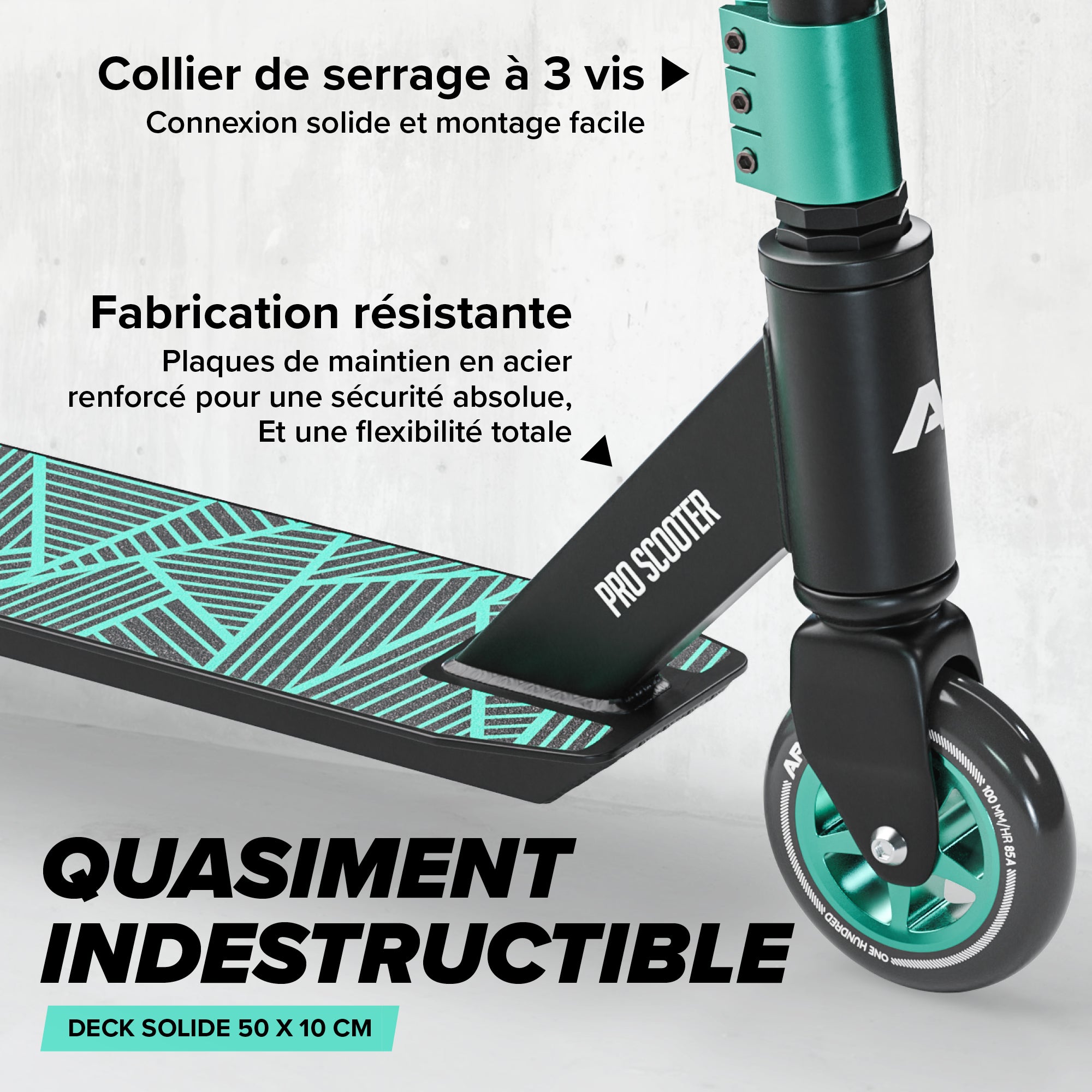 Apollo - Trottinette Freestyle Genius Pro - Trottinette robuste avec roulement à billes ABEC 9 - Noir Vert