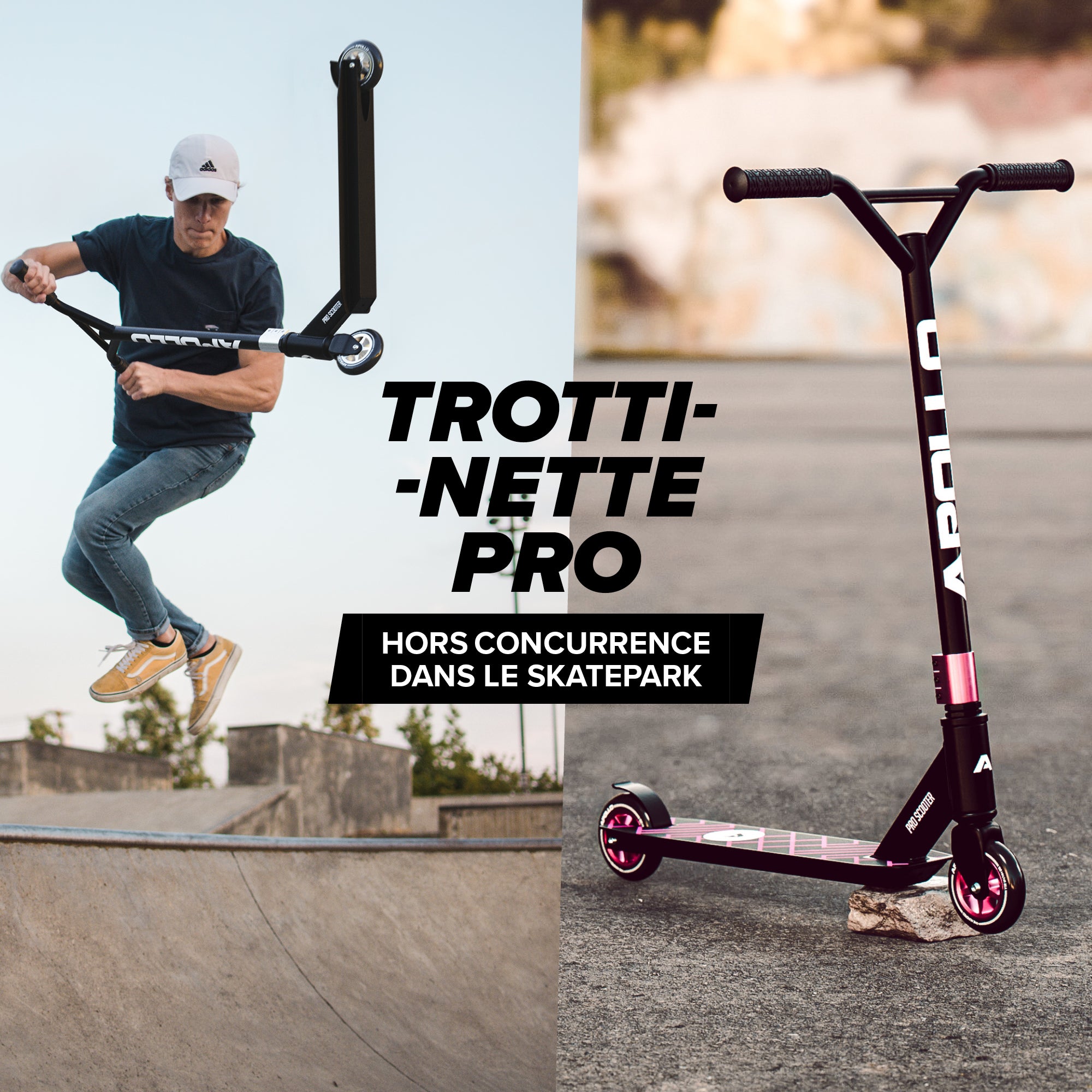 Apollo - Trottinette Freestyle Genius Pro - Trottinette robuste avec roulement à billes ABEC 9 - Noir Rose