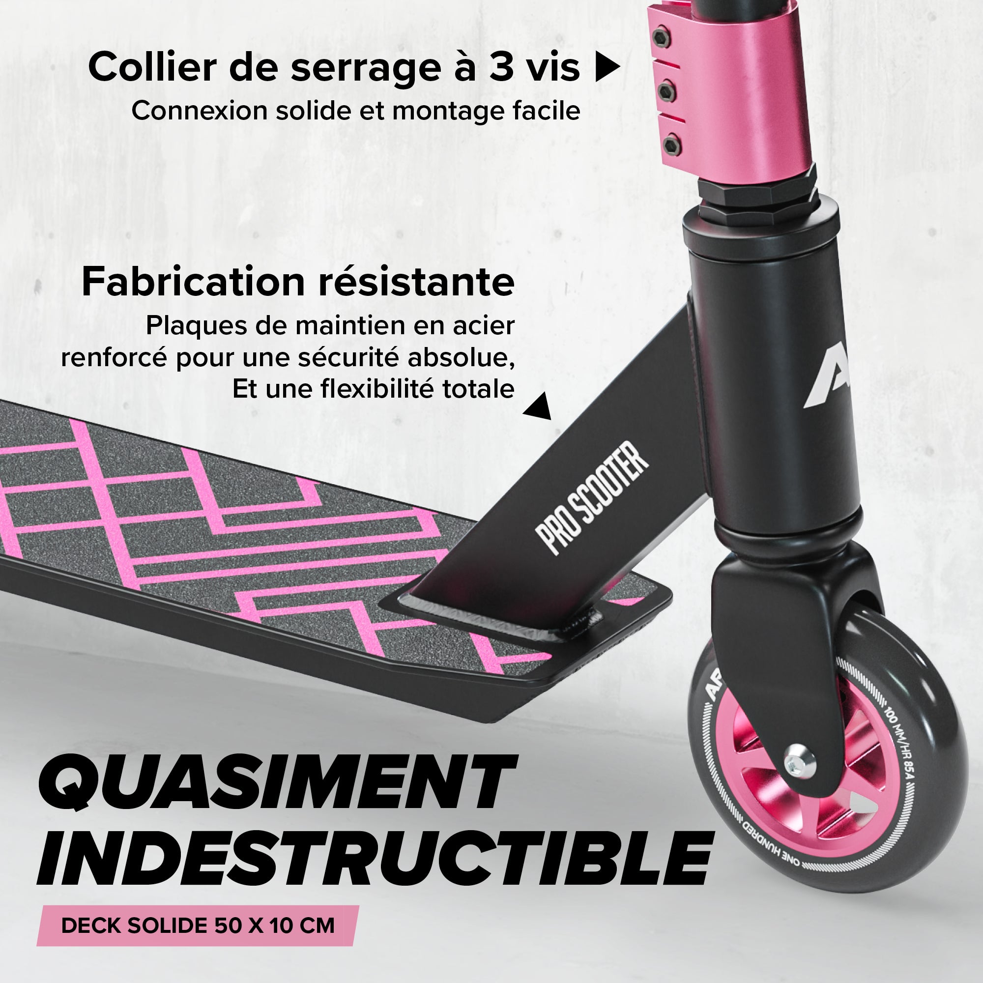 Apollo - Trottinette Freestyle Genius Pro - Trottinette robuste avec roulement à billes ABEC 9 - Noir Rose