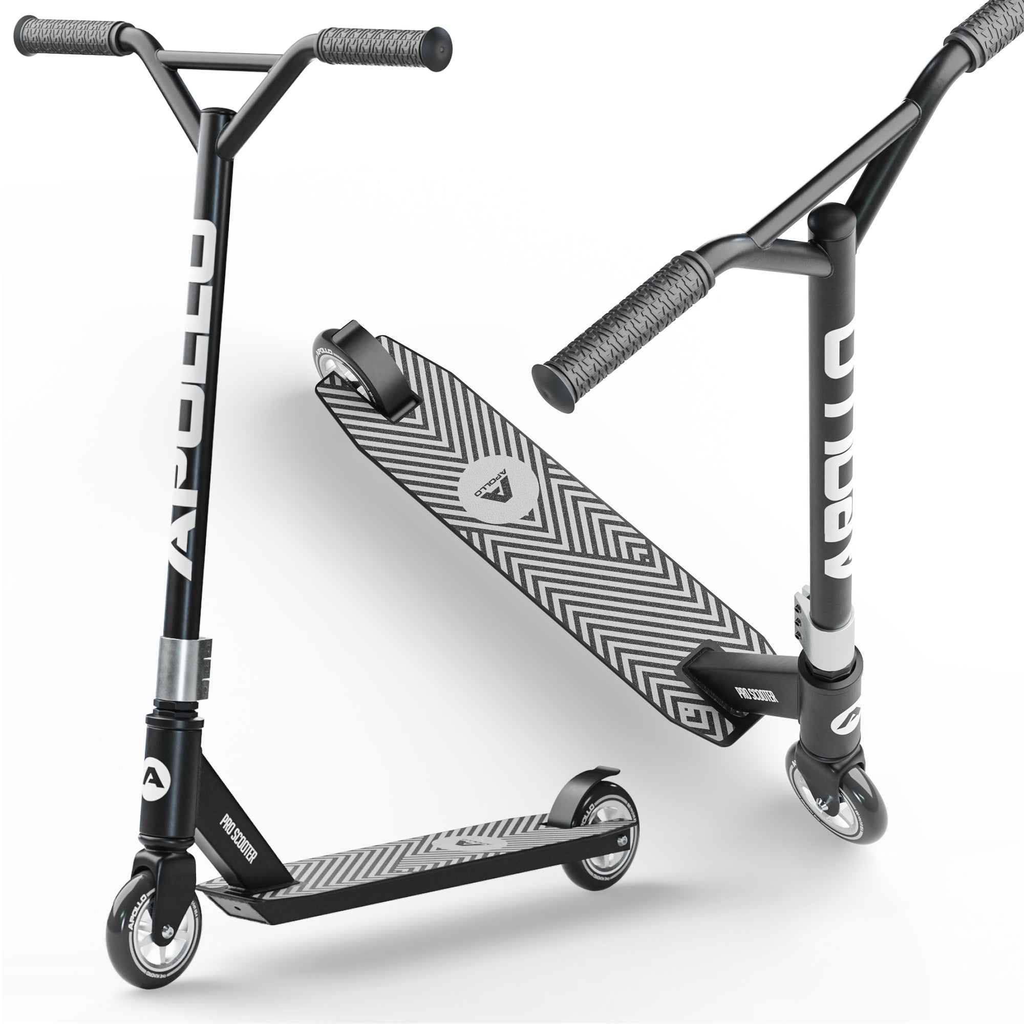Apollo - Trottinette Freestyle Genius Pro - Trottinette robuste avec roulement à billes ABEC 9 - Noir Argent