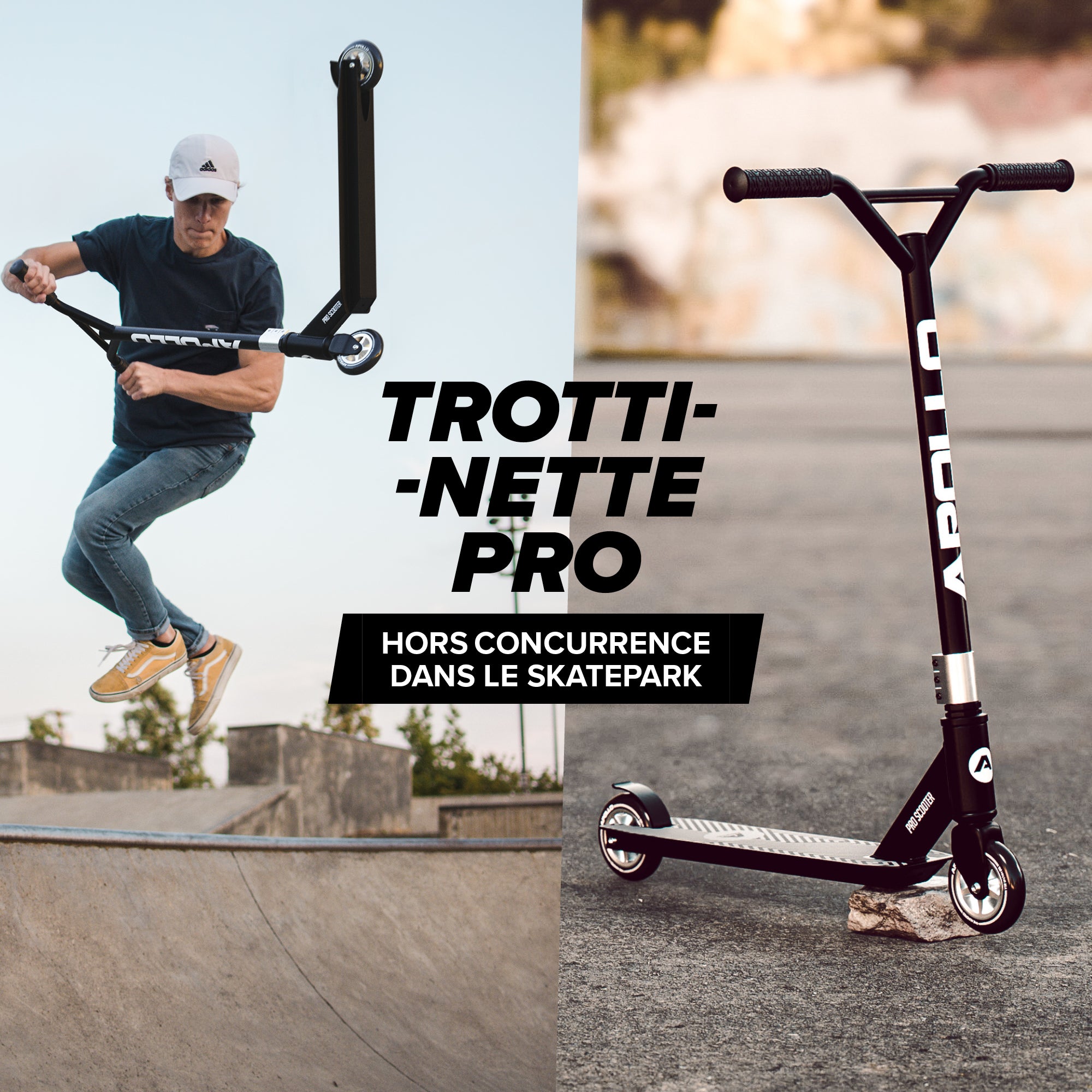 Apollo - Trottinette Freestyle Genius Pro - Trottinette robuste avec roulement à billes ABEC 9 - Noir Argent