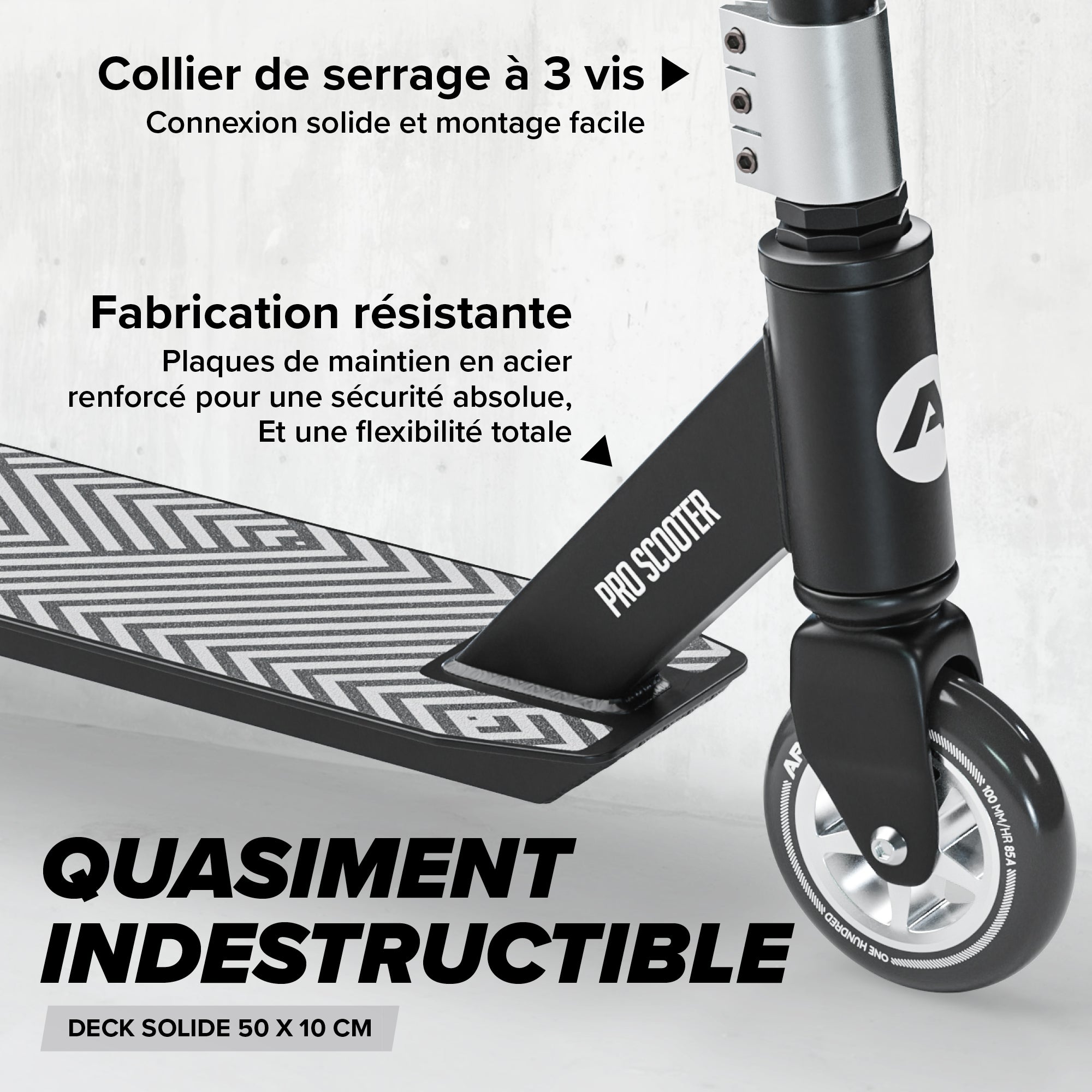 Apollo - Trottinette Freestyle Genius Pro - Trottinette robuste avec roulement à billes ABEC 9 - Noir Argent