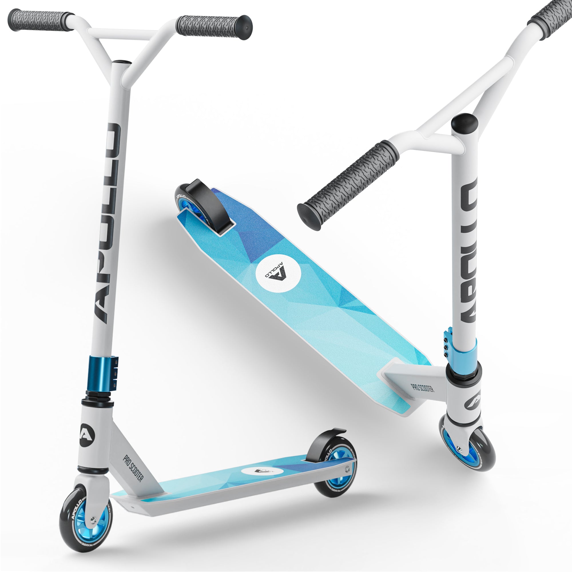 Apollo - Trottinette Freestyle Genius Pro - Trottinette robuste avec roulement à billes ABEC 9 - Blanc Bleu