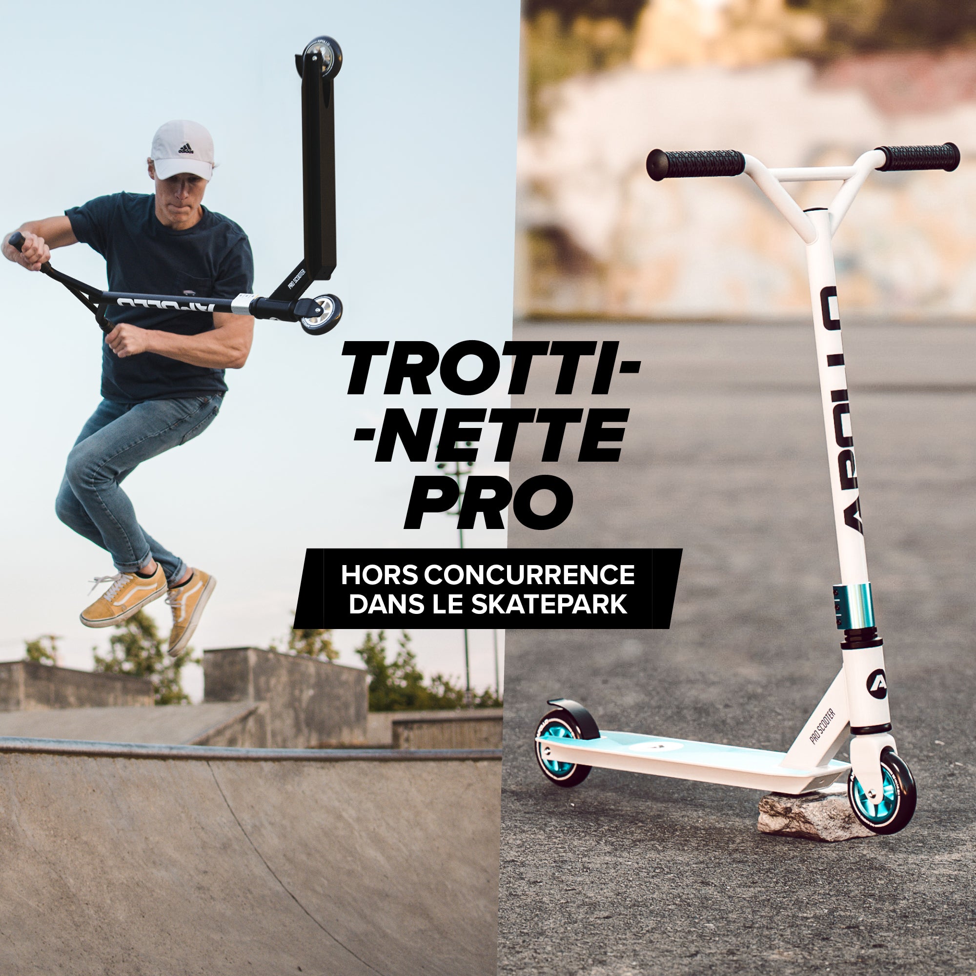 Apollo - Trottinette Freestyle Genius Pro - Trottinette robuste avec roulement à billes ABEC 9 - Blanc Bleu