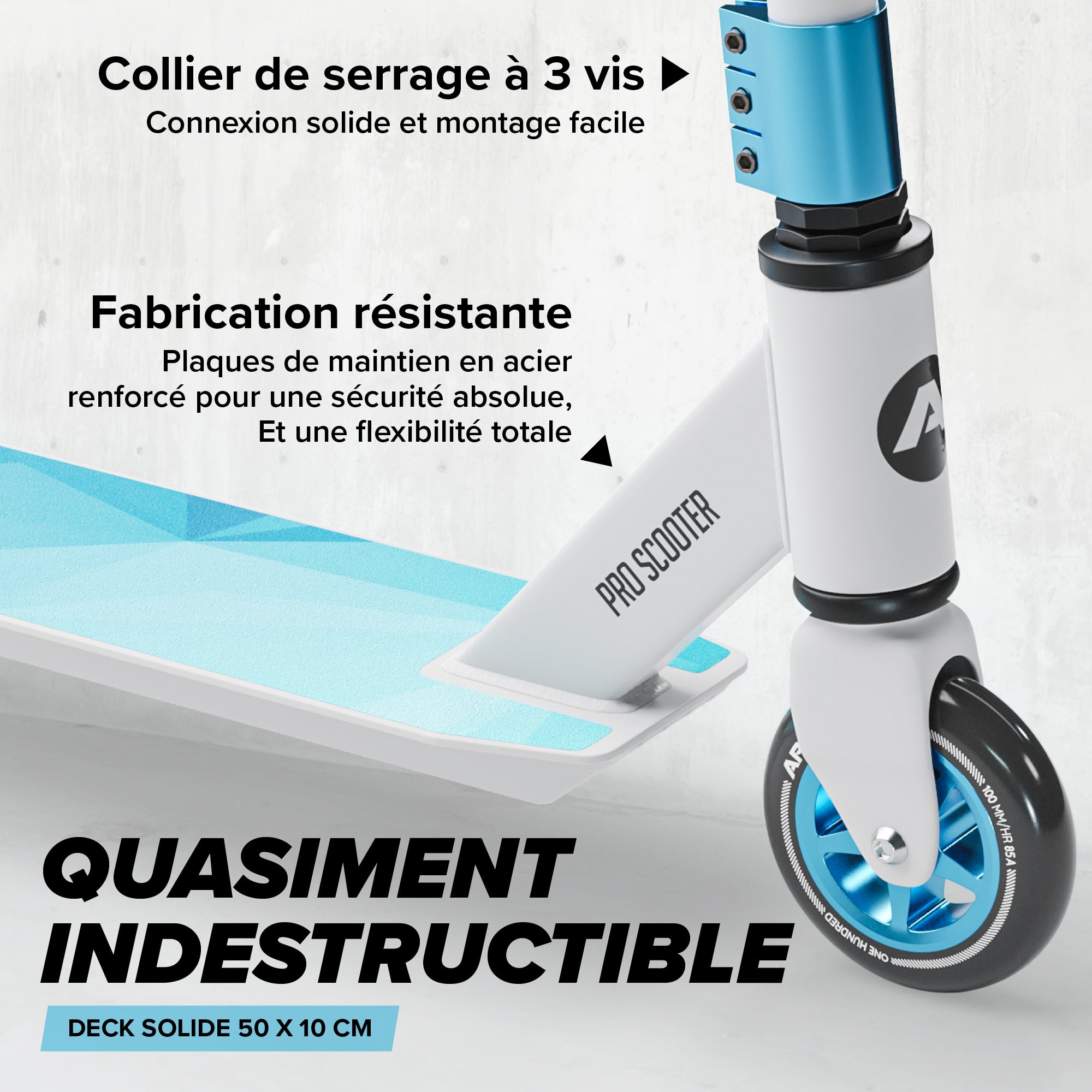 Apollo - Trottinette Freestyle Genius Pro - Trottinette robuste avec roulement à billes ABEC 9 - Blanc Bleu