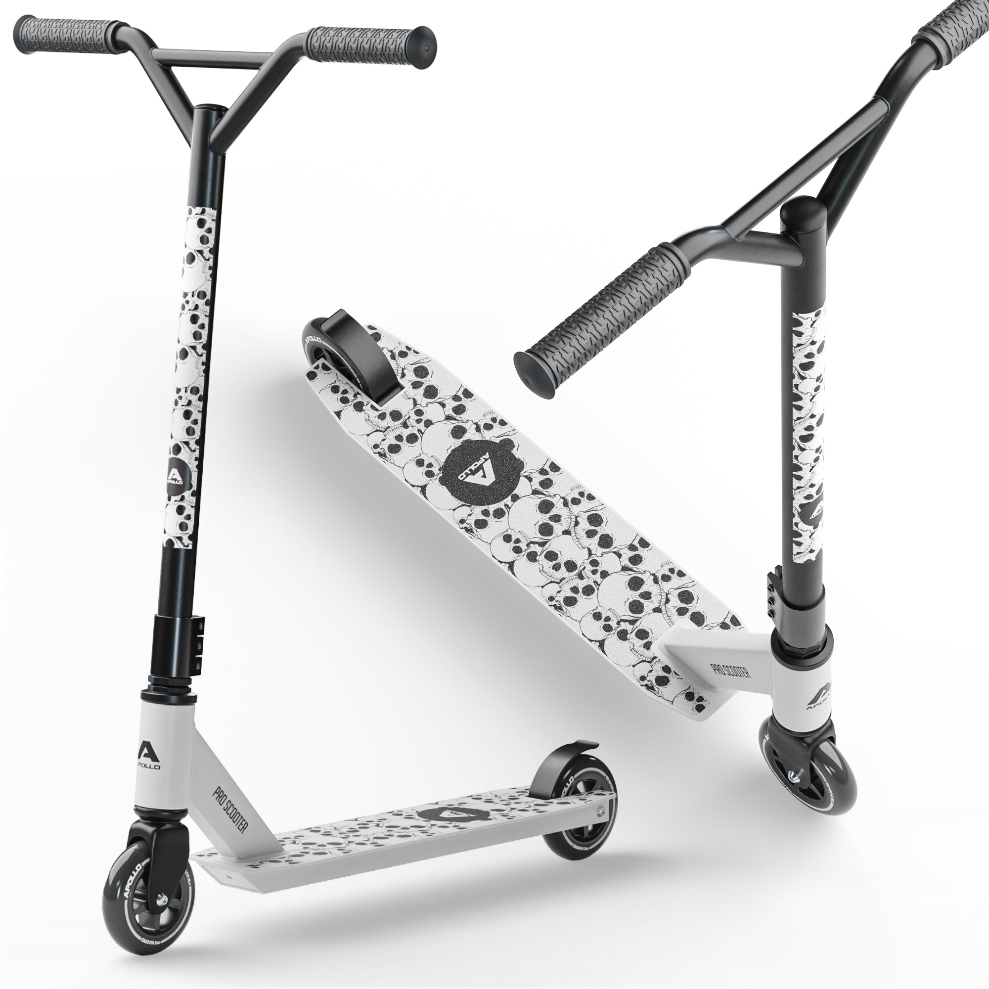 Apollo - Trottinette Freestyle Genius Pro - Trottinette robuste avec roulement à billes ABEC 9 - White Skull