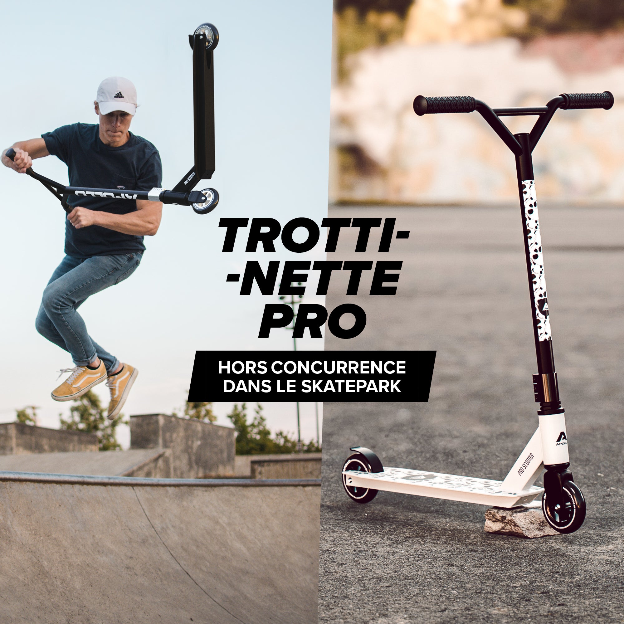 Apollo - Trottinette Freestyle Genius Pro - Trottinette robuste avec roulement à billes ABEC 9 - White Skull