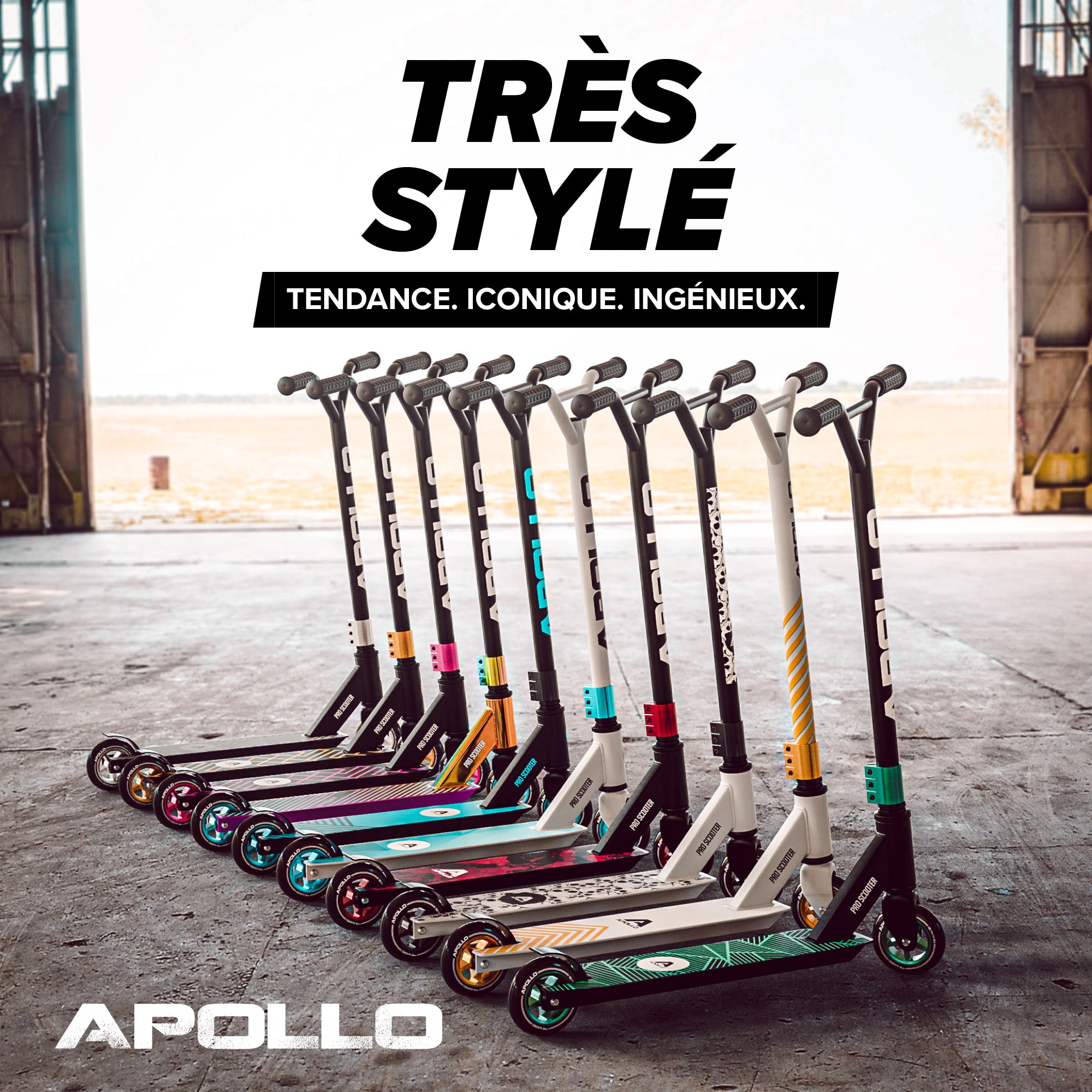 Apollo - Trottinette Freestyle Genius Pro - Trottinette robuste avec roulement à billes ABEC 9 - White Skull