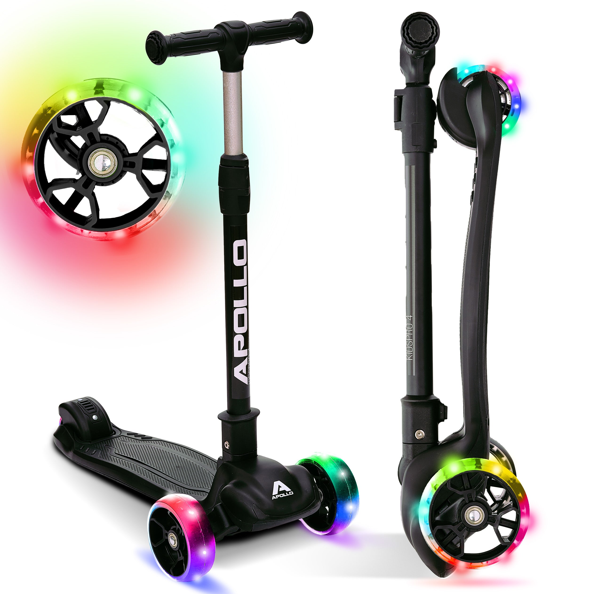 Apollo - Trottinette pour enfants “KidsPro4” trottinette à LED pliable - Schwarz