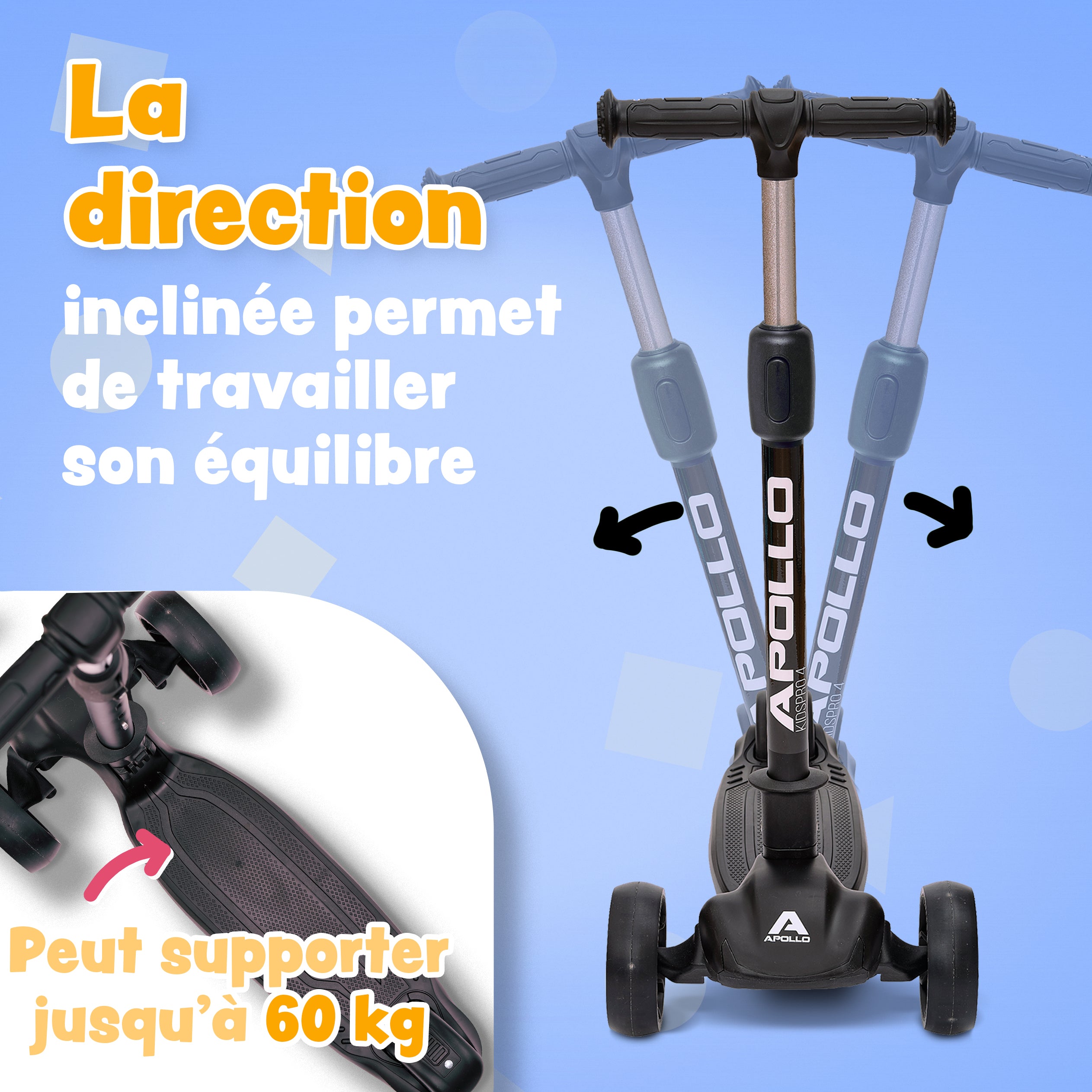 Apollo - Trottinette pour enfants “KidsPro4” trottinette à LED pliable - Schwarz