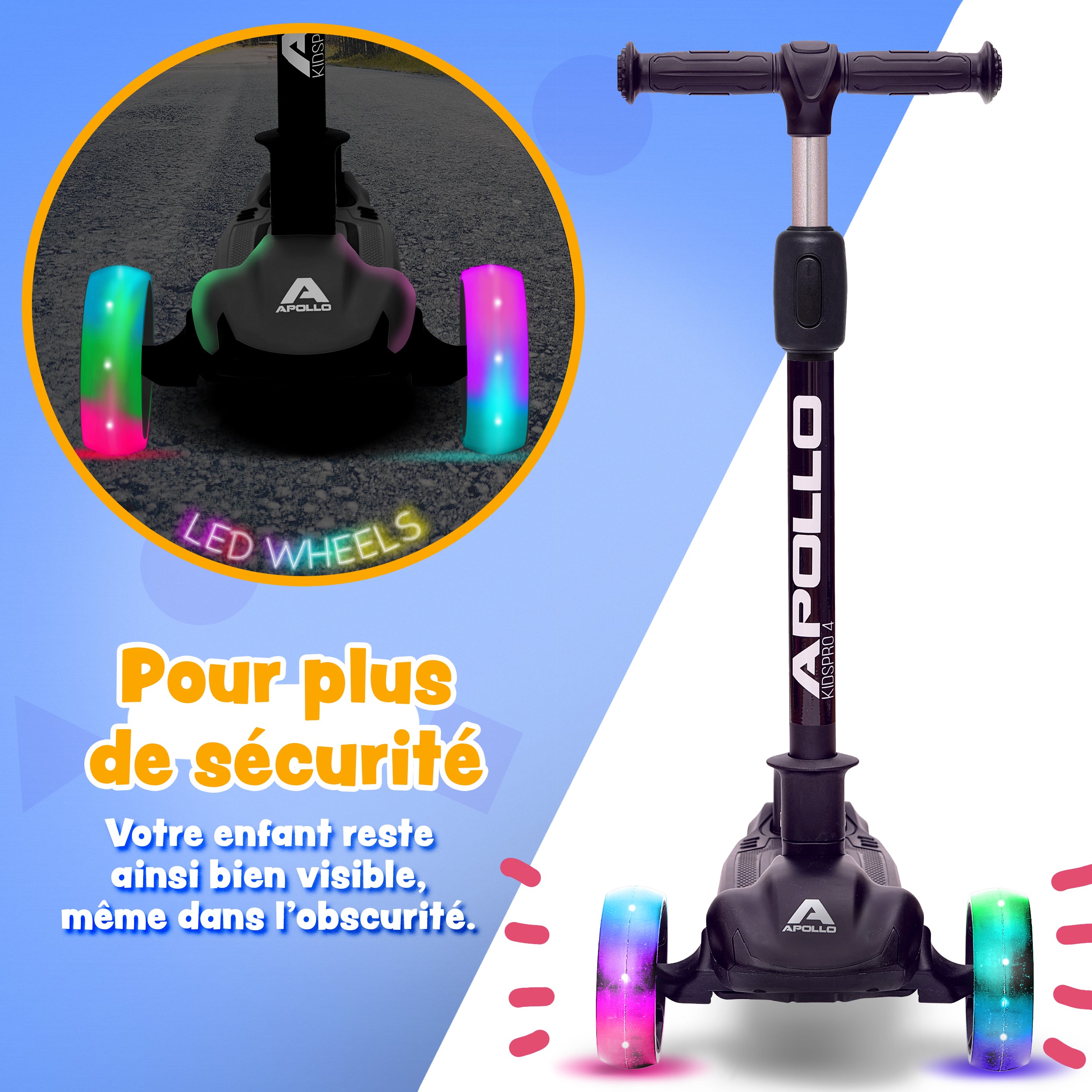 Apollo - Trottinette pour enfants “KidsPro4” trottinette à LED pliable - Schwarz