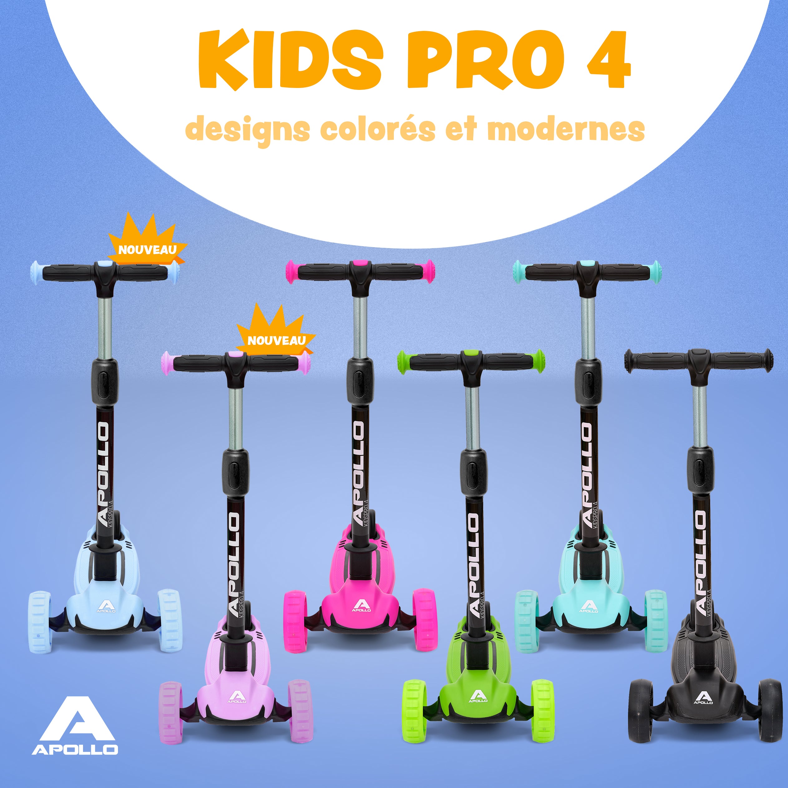 Apollo - Trottinette pour enfants “KidsPro4” trottinette à LED pliable - Schwarz
