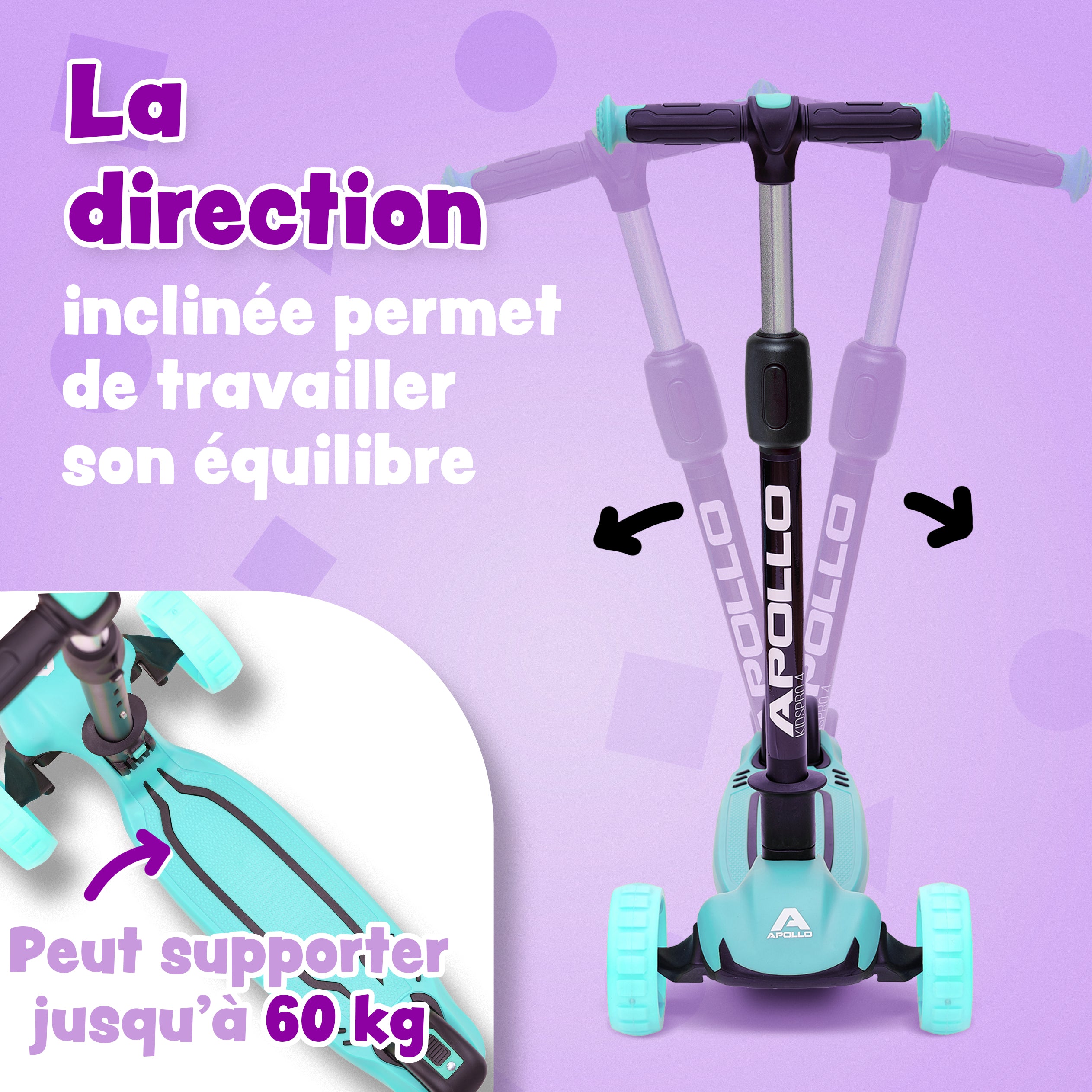 Apollo - Trottinette pour enfants “KidsPro4” trottinette à LED pliable - Mint