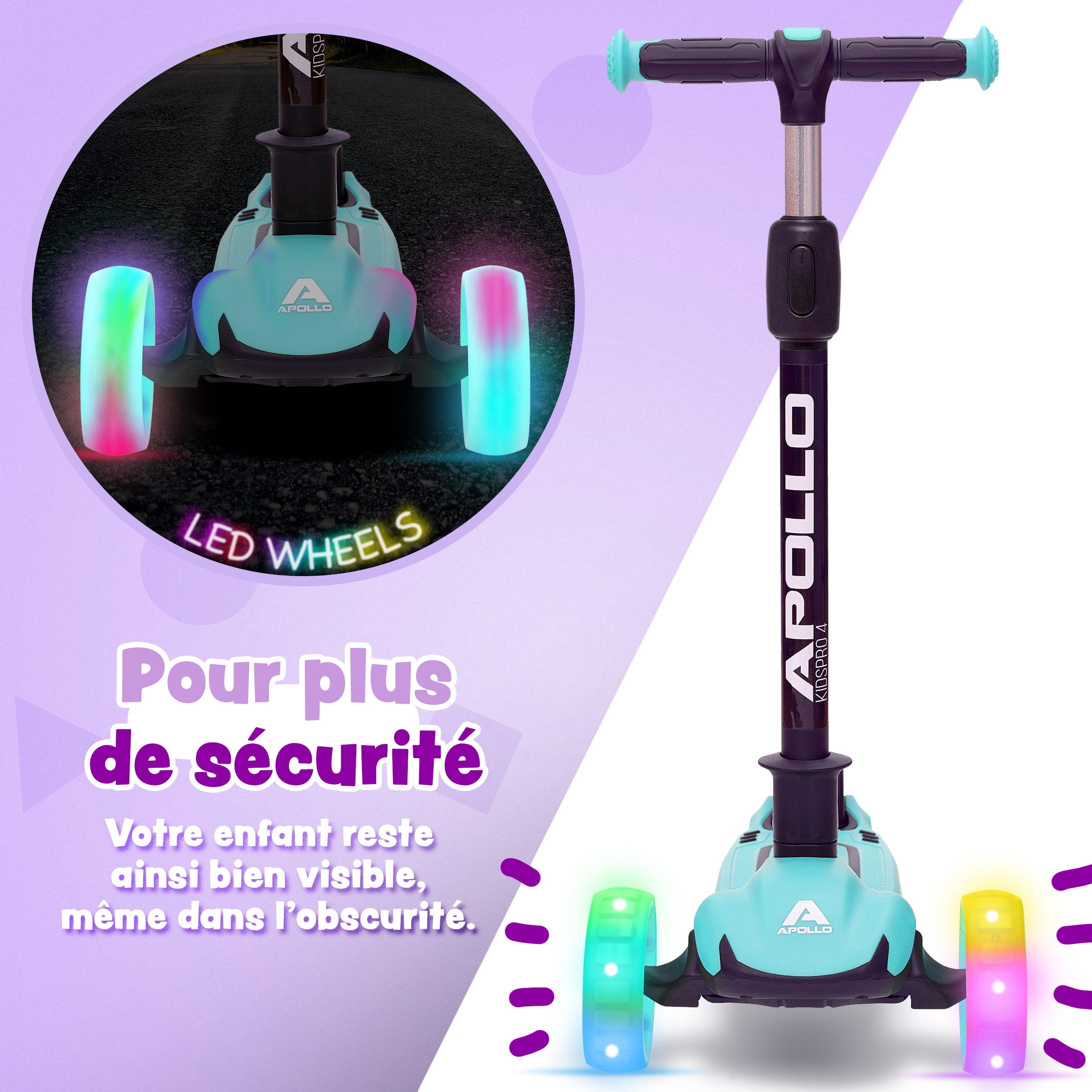 Apollo - Trottinette pour enfants “KidsPro4” trottinette à LED pliable - Mint
