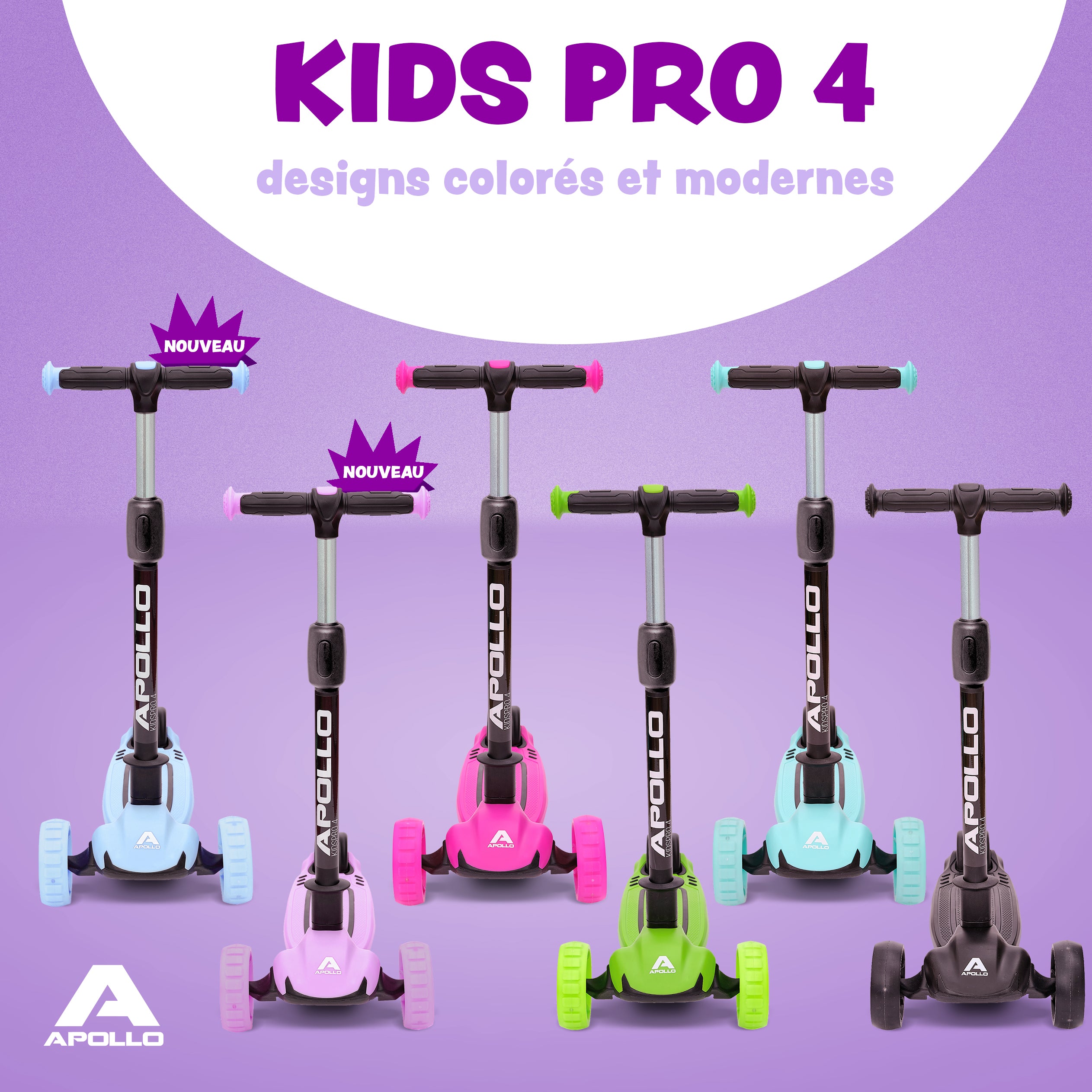 Apollo - Trottinette pour enfants “KidsPro4” trottinette à LED pliable - Mint