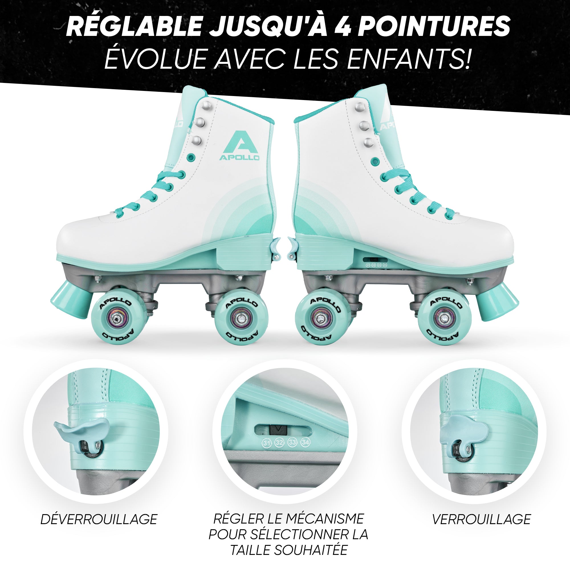 Apollo - Classic patins à roulettes fille et garçon - adolescents et adultes - Disco Time - L (39-42)