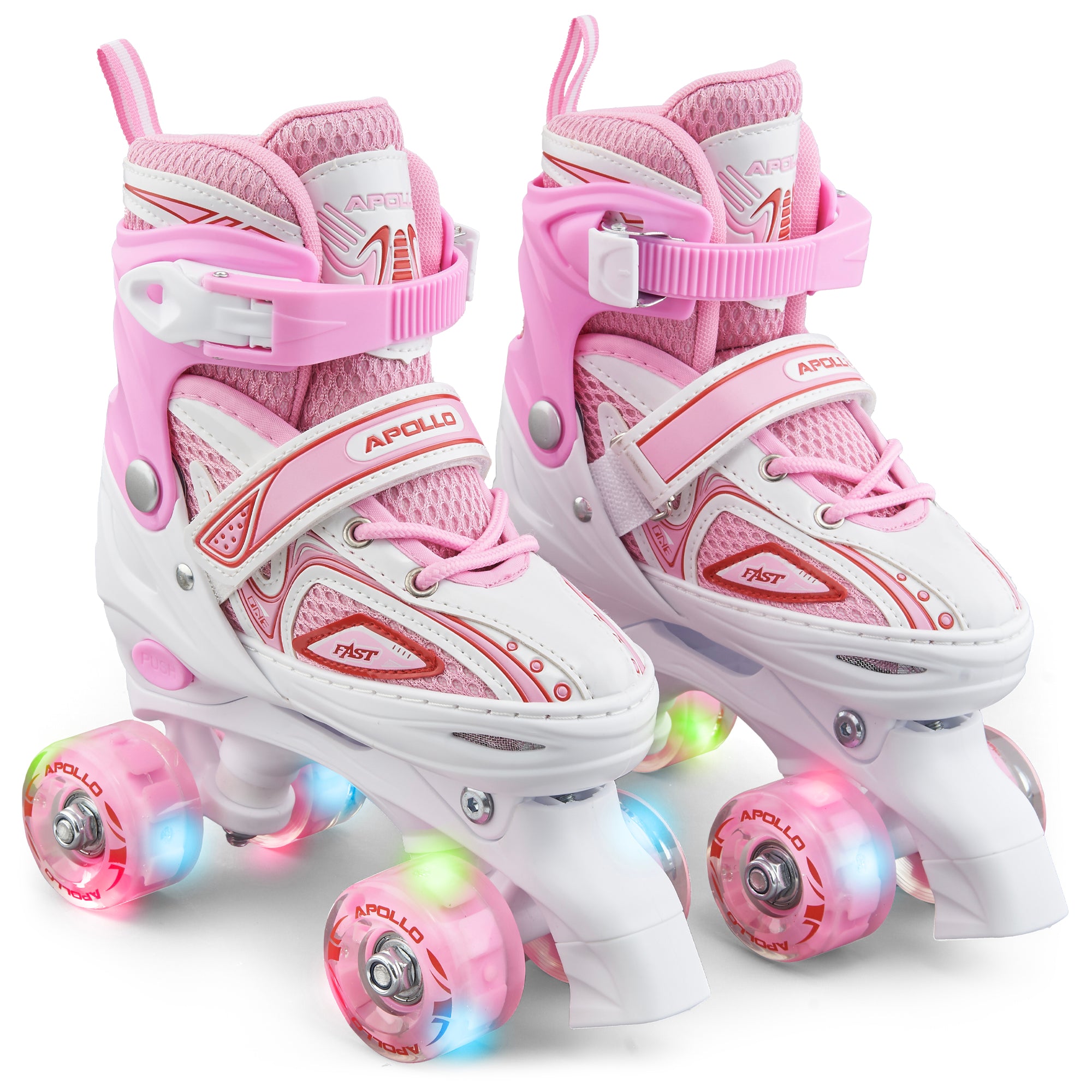 Apollo - Super Quad X Pro – Patins à roulettes LED pour enfants et adolescents – Rose blanc -