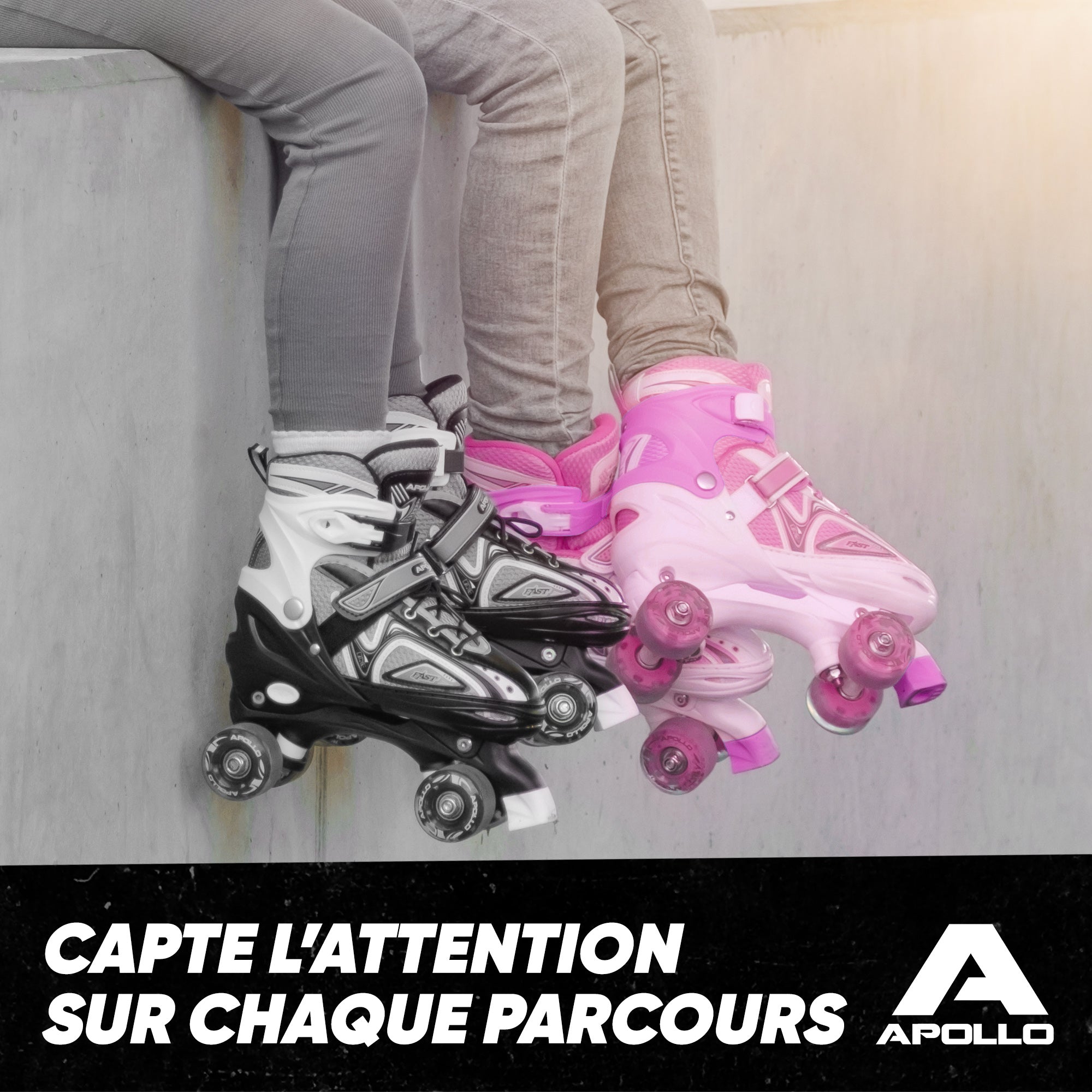 Apollo - Super Quad X Pro – Patins à roulettes LED pour enfants et adolescents – Rose blanc -