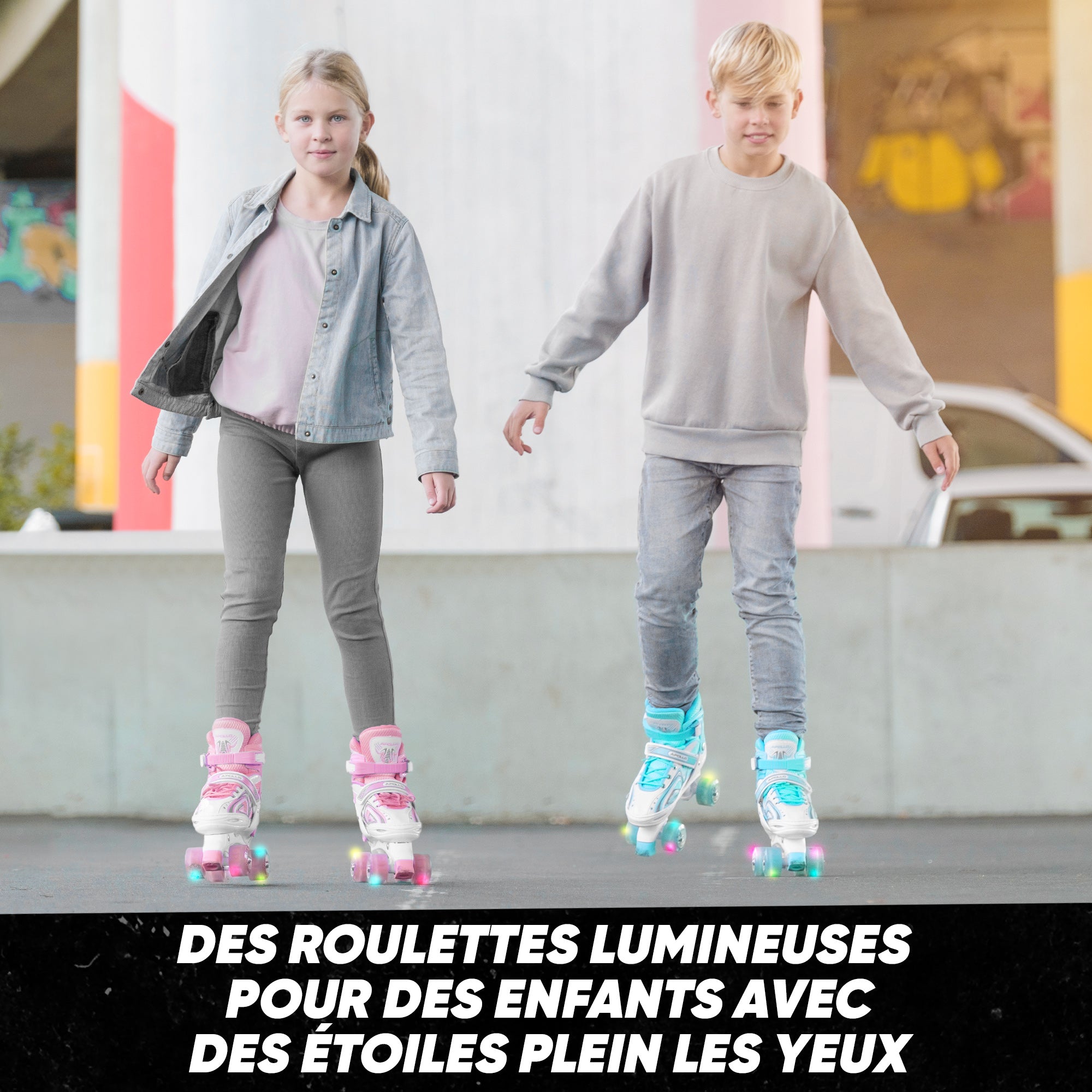 Apollo - Super Quad X Pro – Patins à roulettes LED pour enfants et adolescents – Rose blanc -
