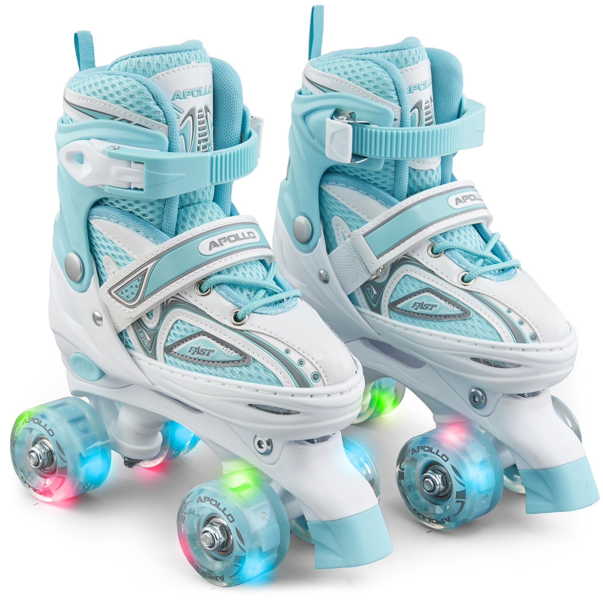 Apollo - Super Quad X Pro – Patins à roulettes LED pour enfants et adolescents – Menthe blanche - L (39-42)