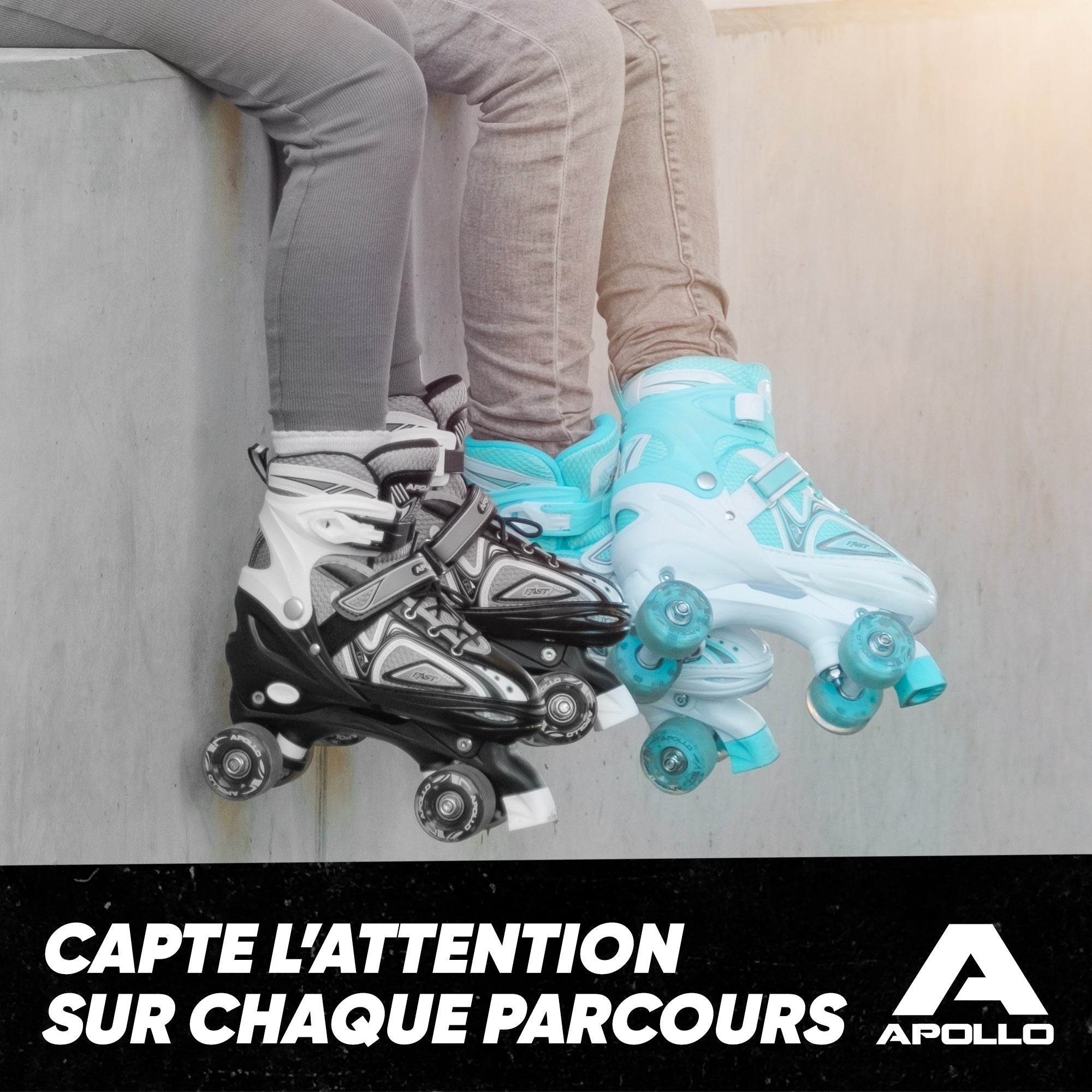 Apollo - Super Quad X Pro – Patins à roulettes LED pour enfants et adolescents – Menthe blanche - L (39-42)