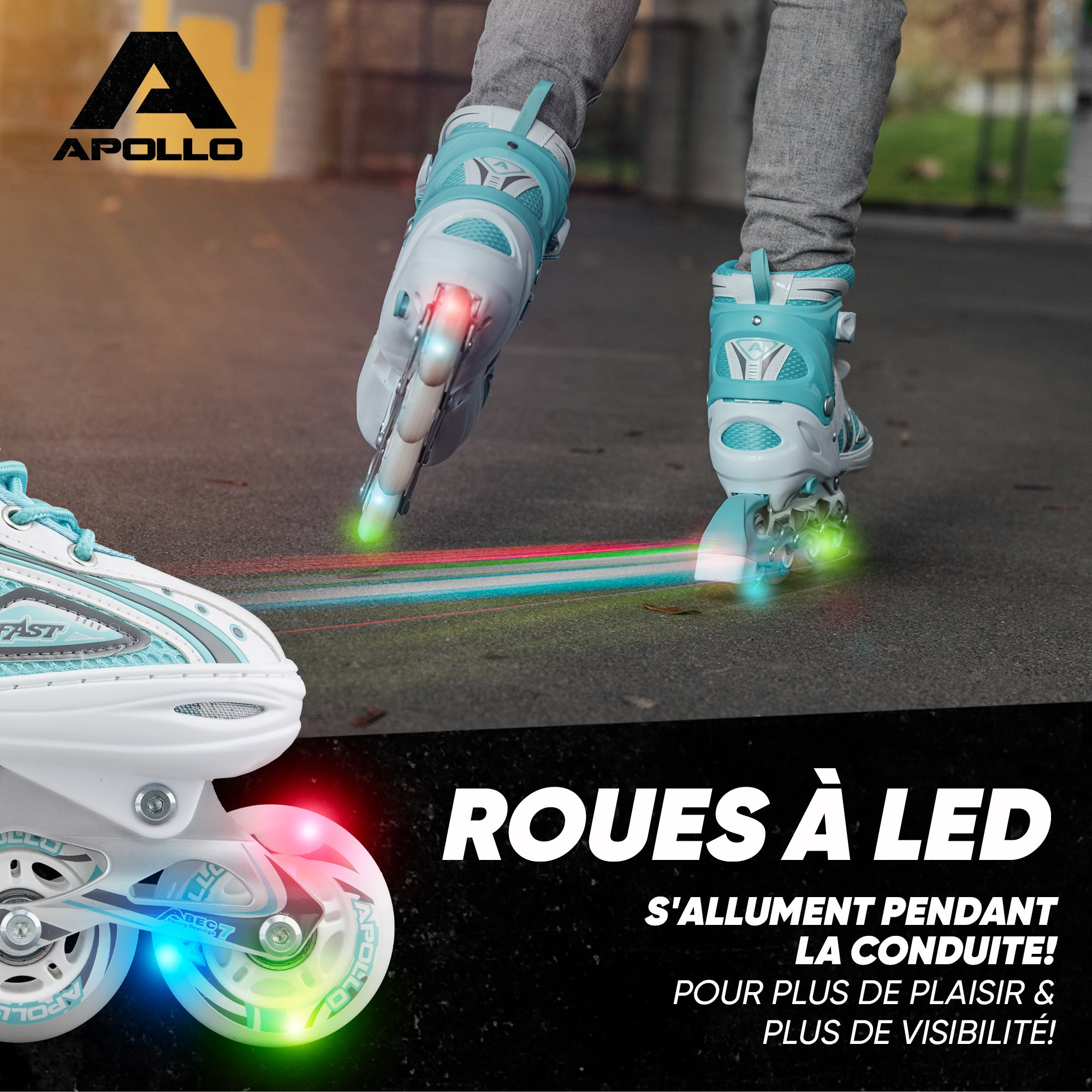 Apollo - Super Blades X Pro - Rollers avec roues à LED illuminées - blanc/turquoise - L (39-42)