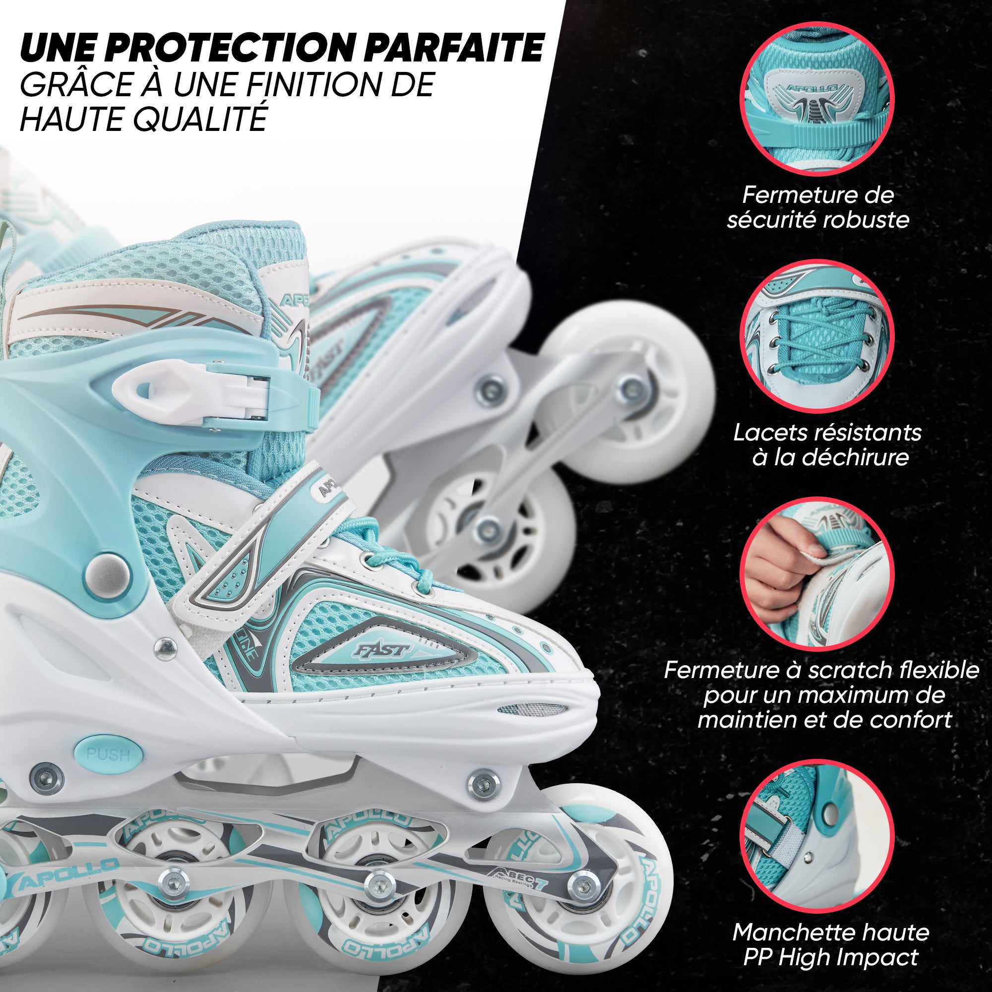 Apollo - Super Blades X Pro - Rollers avec roues à LED illuminées - blanc/turquoise - L (39-42)