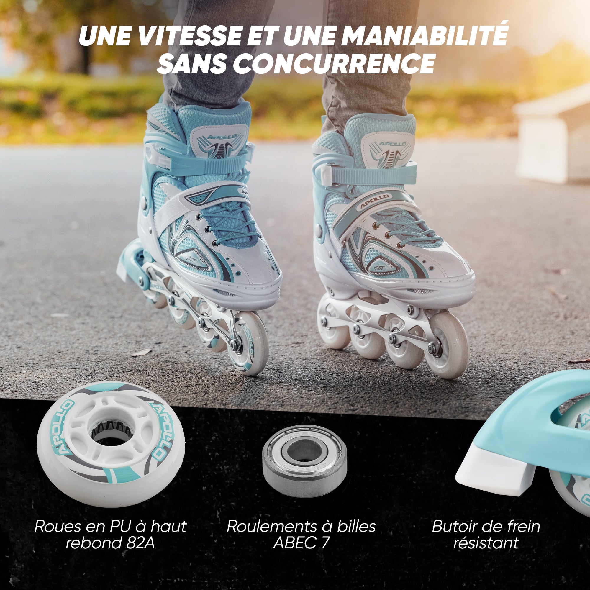 Apollo - Super Blades X Pro - Rollers avec roues à LED illuminées - blanc/turquoise - L (39-42)
