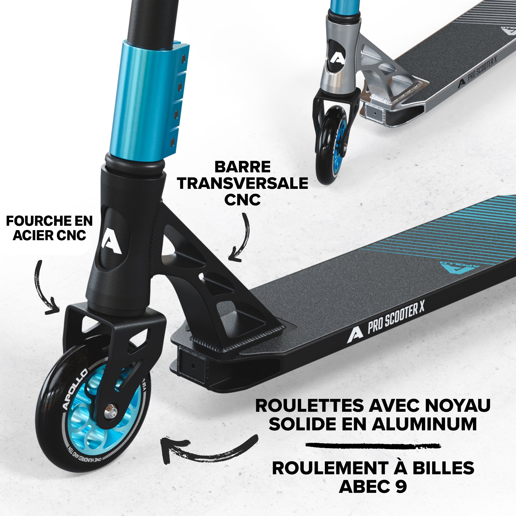 Apollo - Trotinette freestyle Adulte Genesis Pro X avec Roulements à Billes ABEC 9 - Noir Menthe