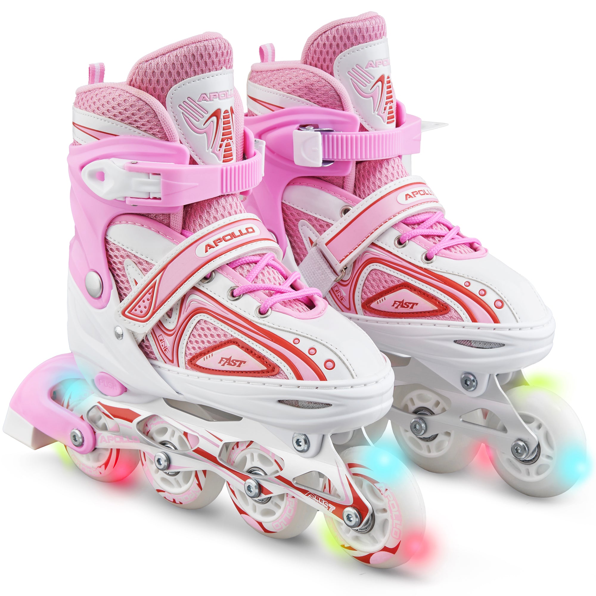 Apollo - Super Blades X Pro - Rollers avec roues à LED illuminées - blanc/rose - L (39-42)