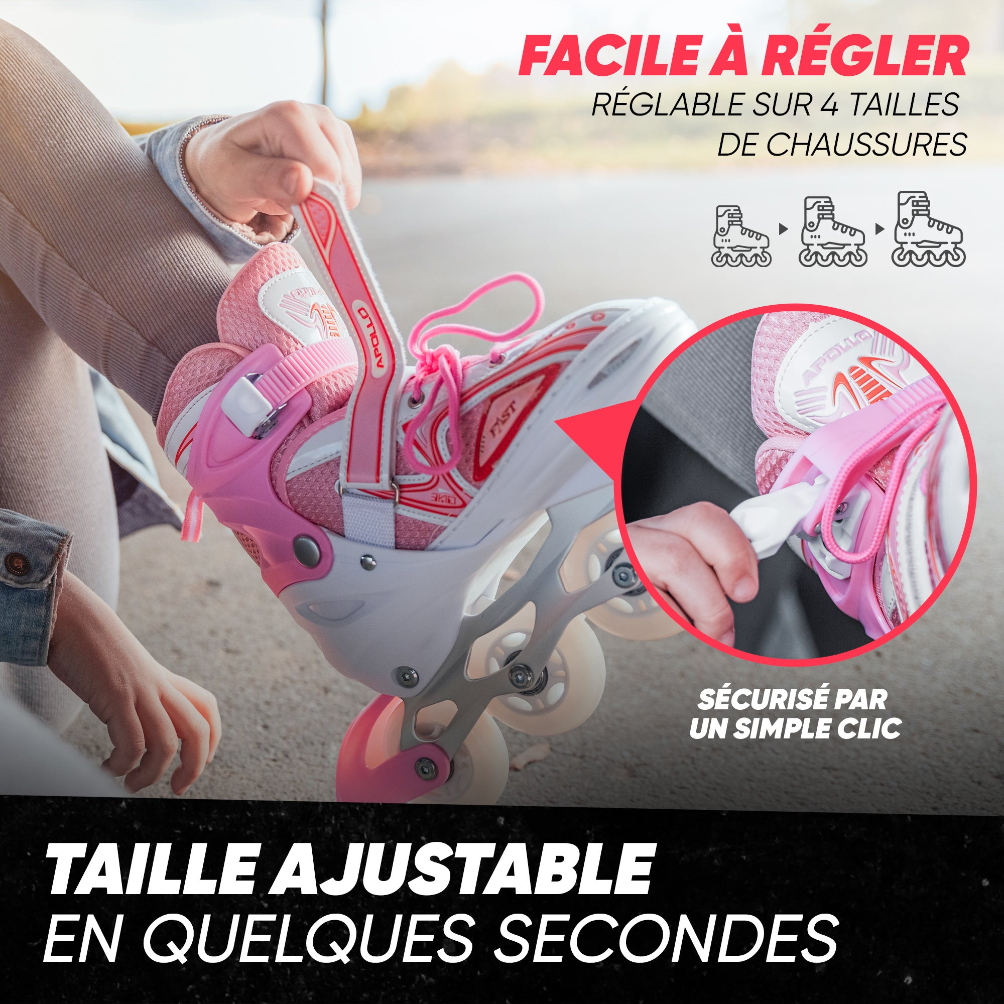 Apollo - Super Blades X Pro - Rollers avec roues à LED illuminées - blanc/rose - L (39-42)