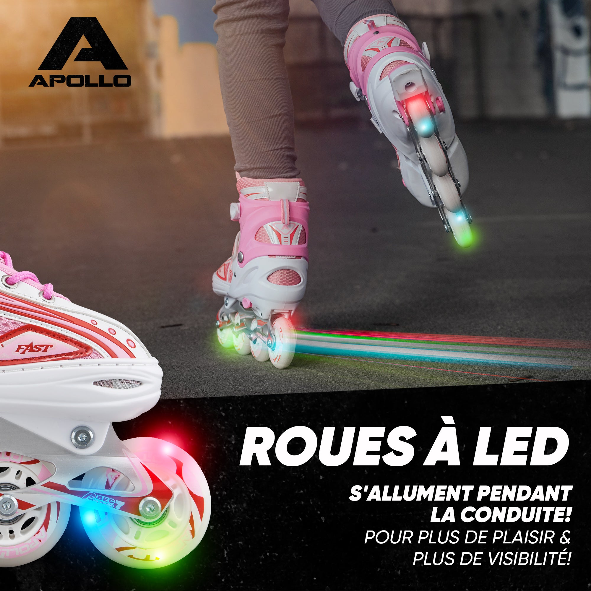Apollo - Super Blades X Pro - Rollers avec roues à LED illuminées - blanc/rose - L (39-42)
