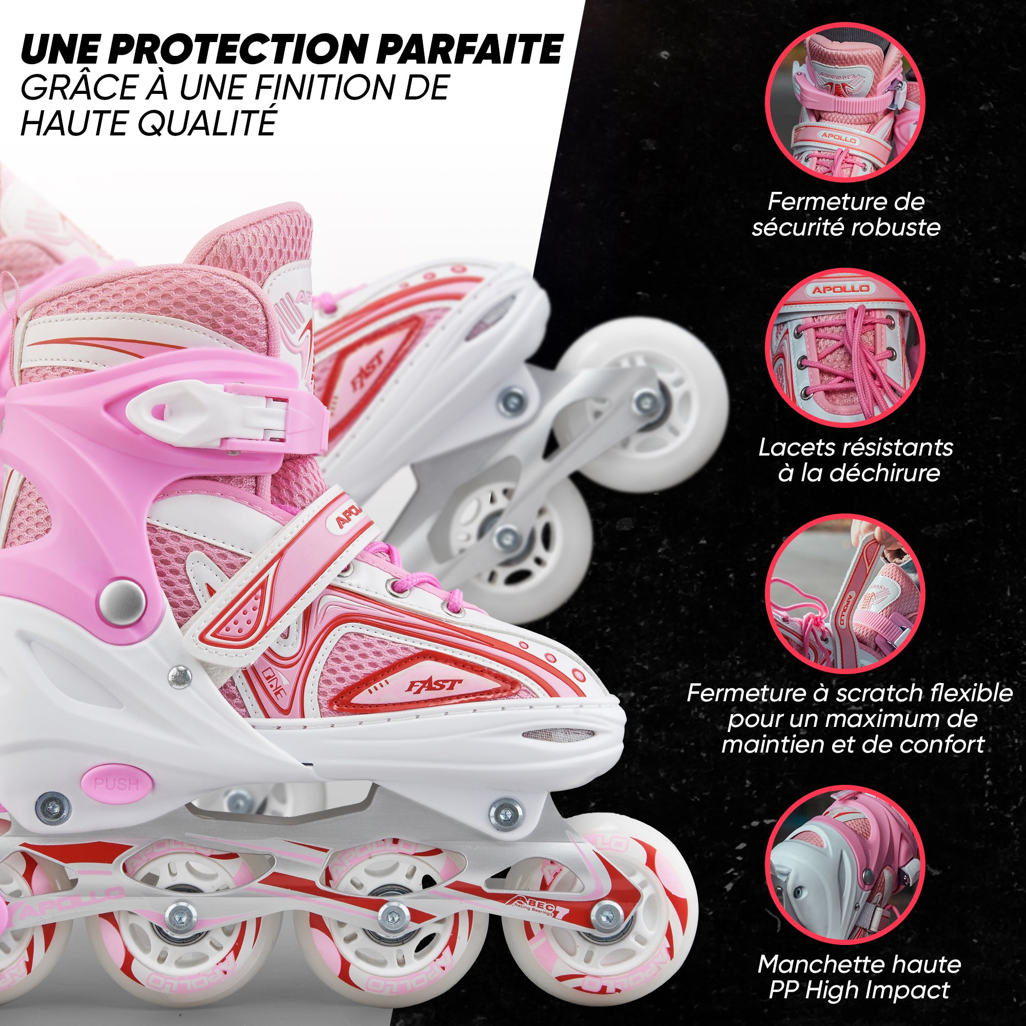Apollo - Super Blades X Pro - Rollers avec roues à LED illuminées - blanc/rose - L (39-42)
