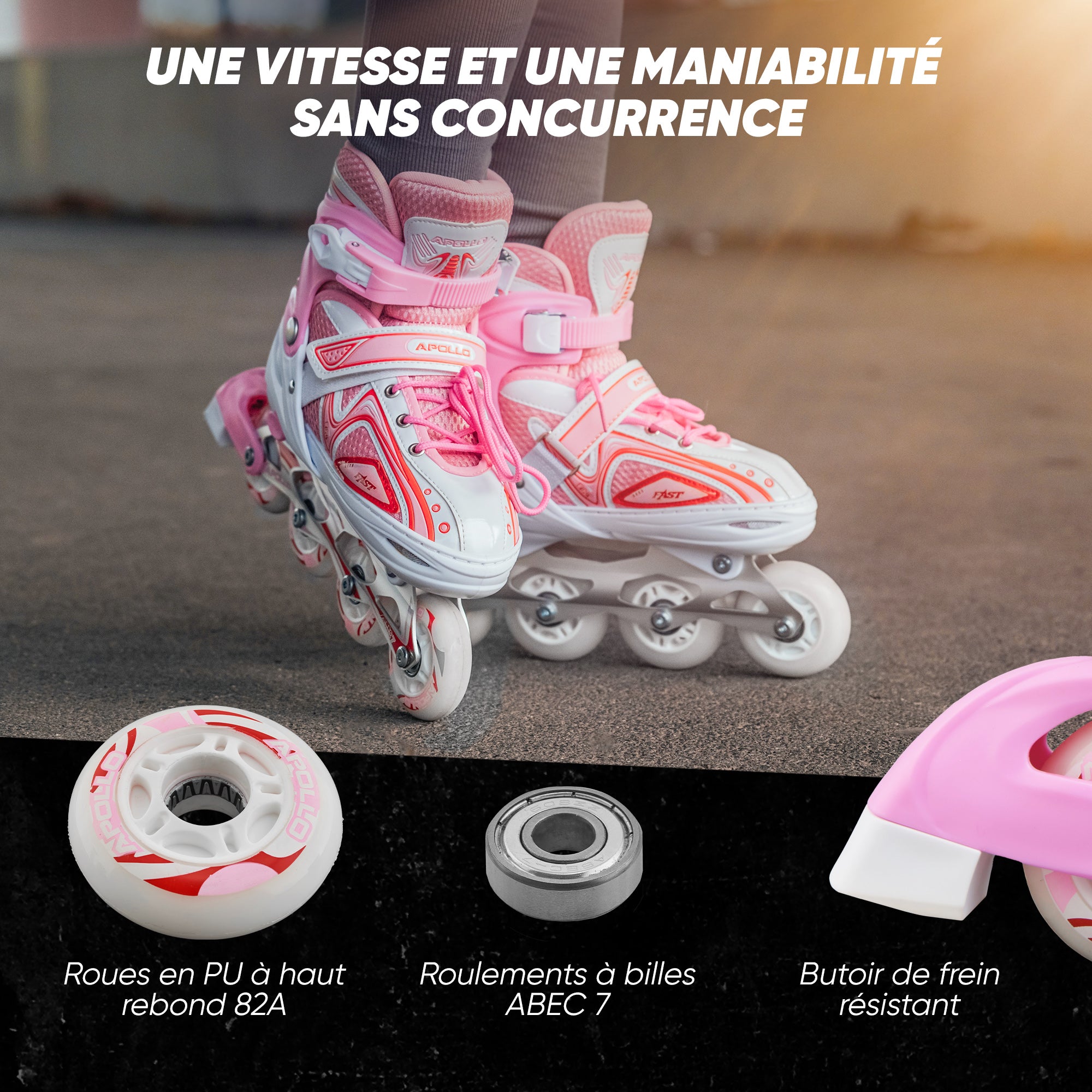 Apollo - Super Blades X Pro - Rollers avec roues à LED illuminées - blanc/rose - L (39-42)