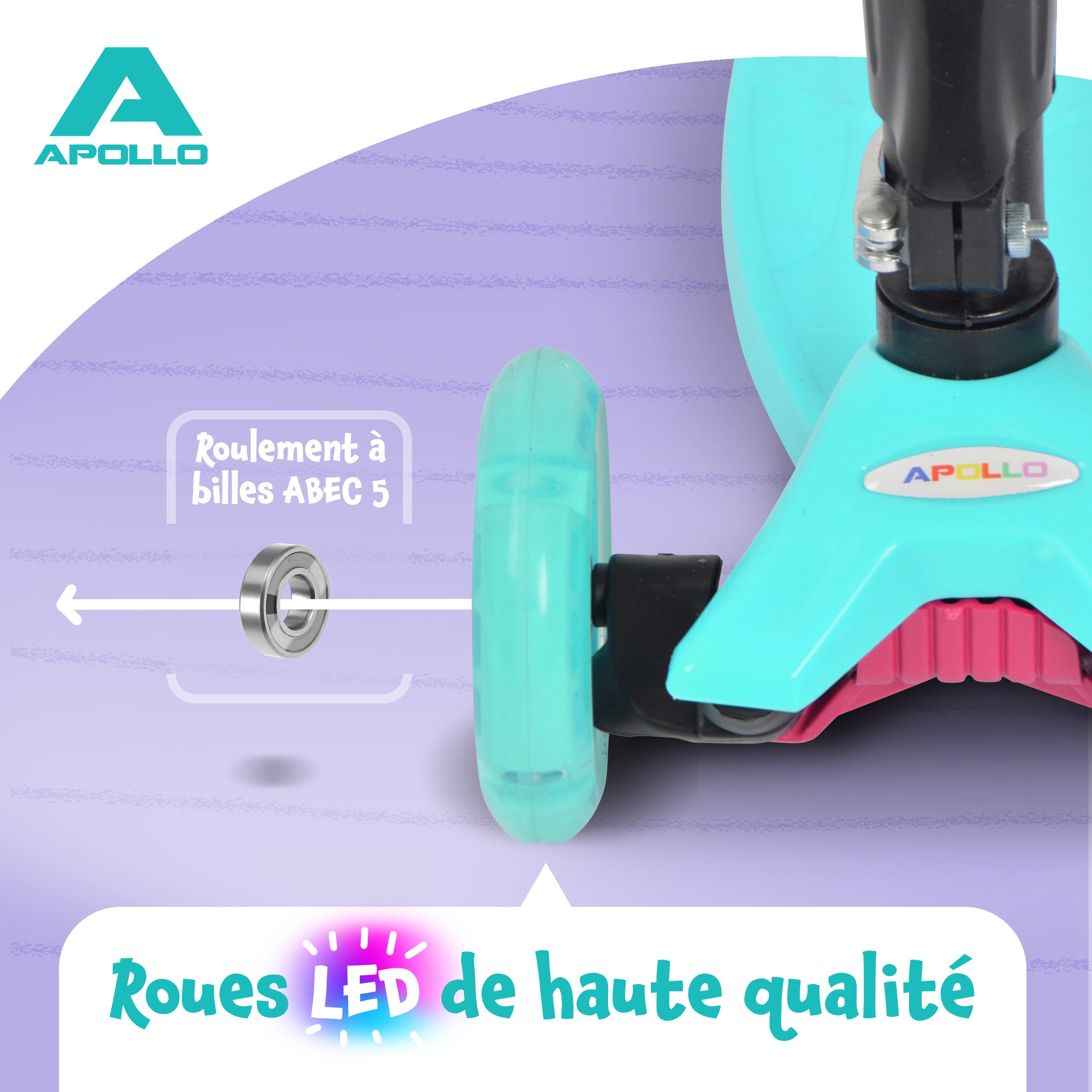 Apollo - Trottinette Kids Whiz à LED pour les enfants - Menthe