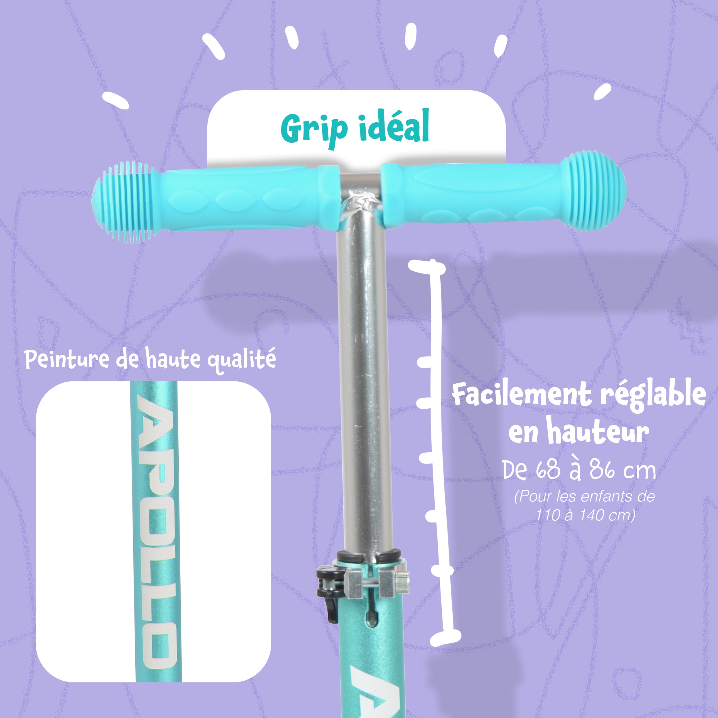 Apollo - Trottinette Kids Whiz à LED pour les enfants - Menthe