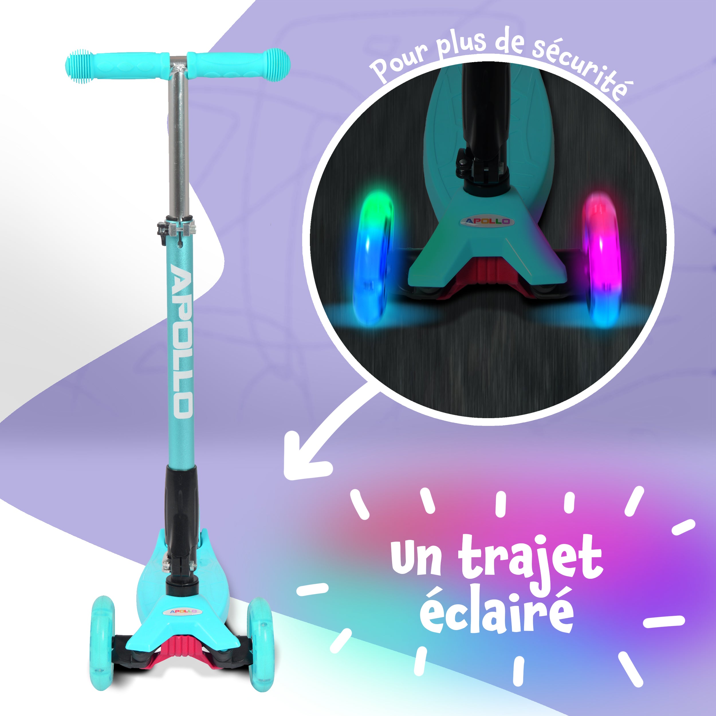 Apollo - Trottinette Kids Whiz à LED pour les enfants - Menthe