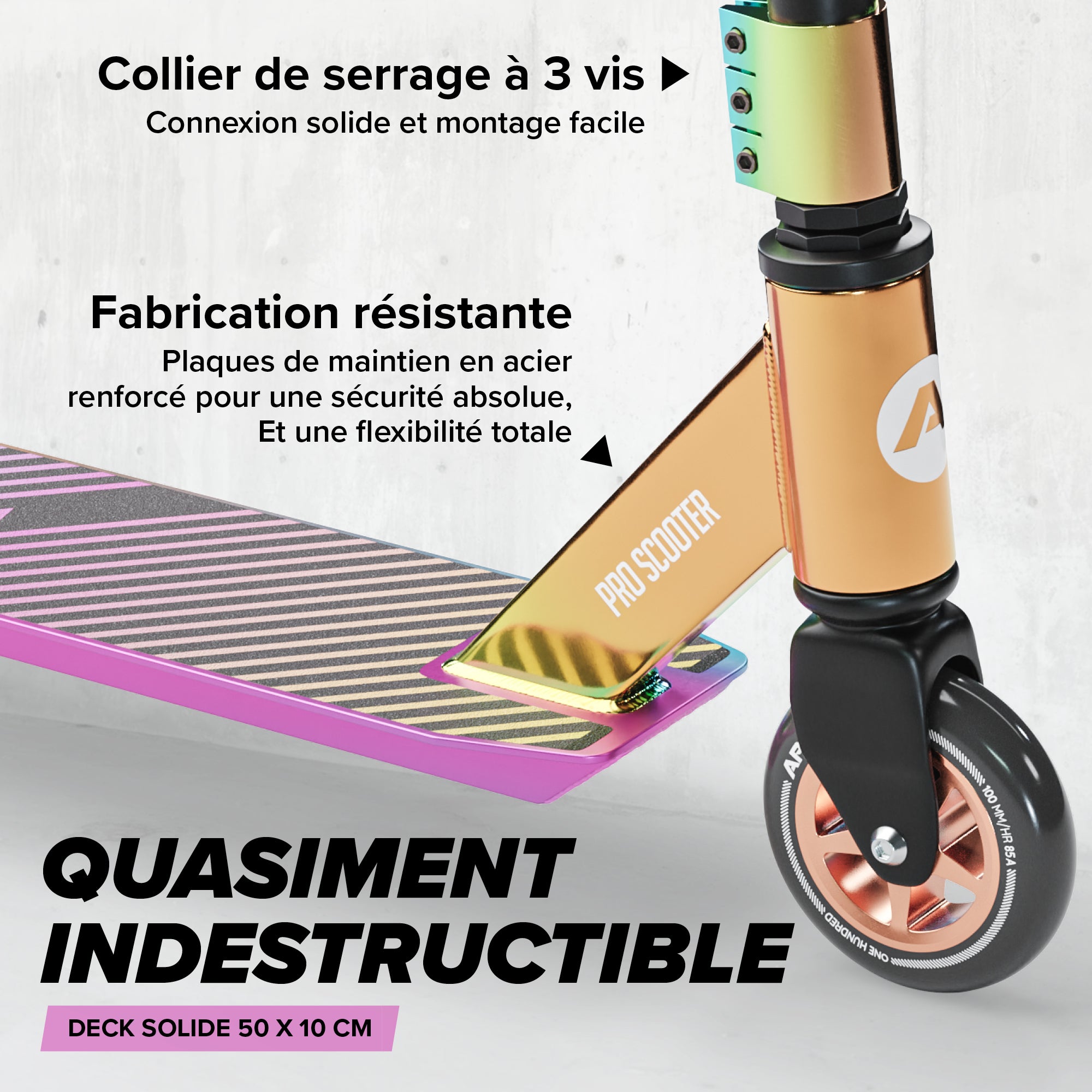 Apollo - Trottinette Freestyle Genius Pro - Trottinette robuste avec roulement à billes ABEC 9 - Rainbow