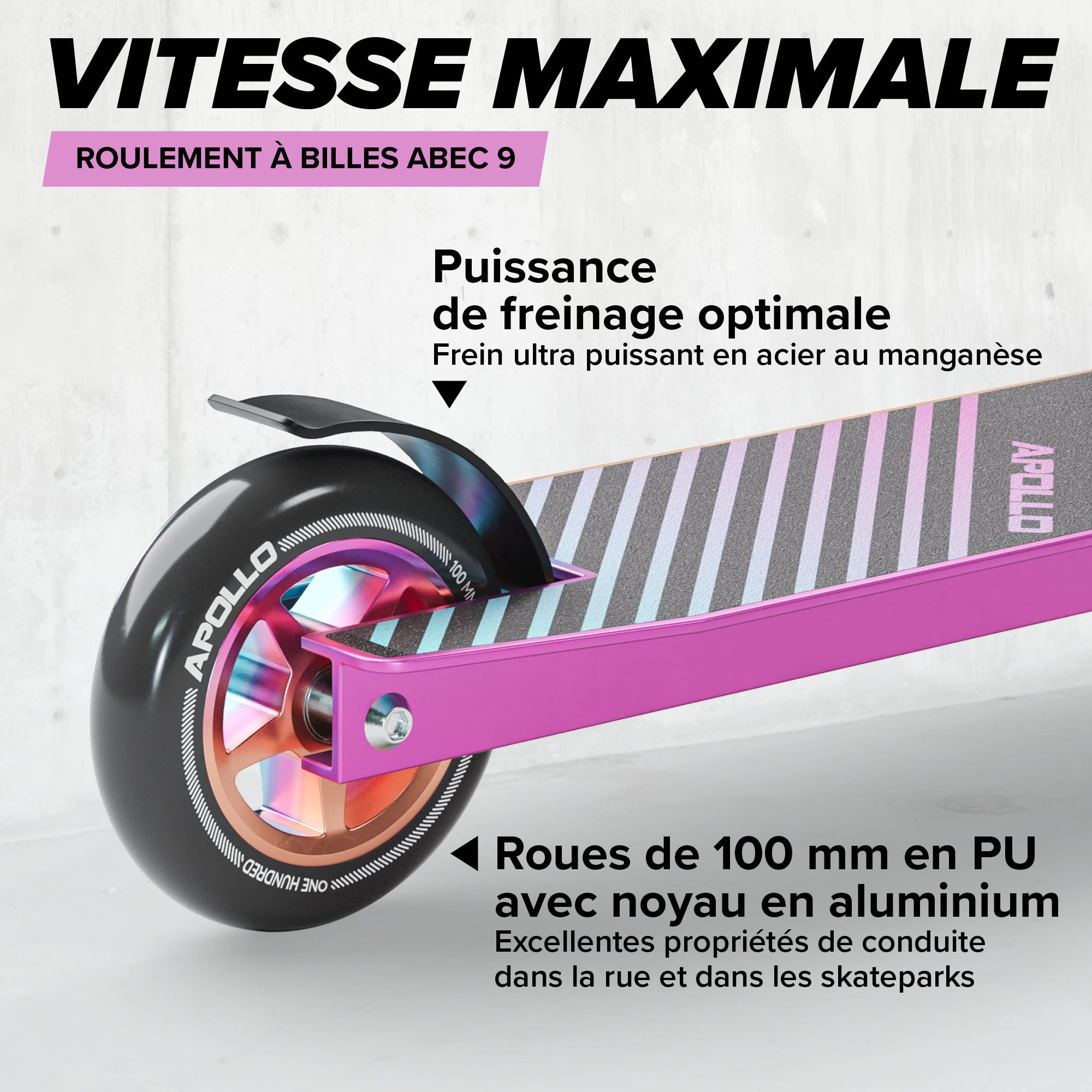 Apollo - Trottinette Freestyle Genius Pro - Trottinette robuste avec roulement à billes ABEC 9 - Rainbow