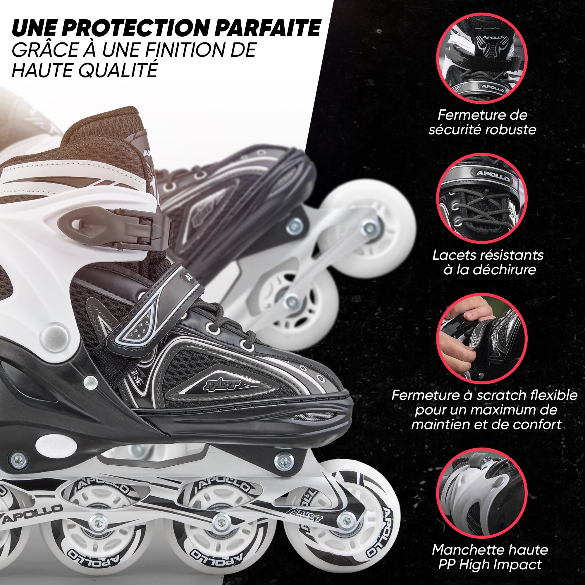 Apollo - Super Blades X Pro - Rollers avec roues à LED illuminées - Noir - L (39-42)
