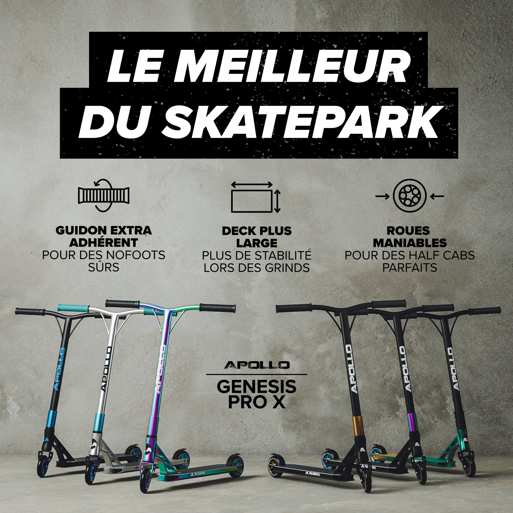 Apollo - Trotinette freestyle Adulte Genesis Pro X avec Roulements à Billes ABEC 9 - Full Rainbow