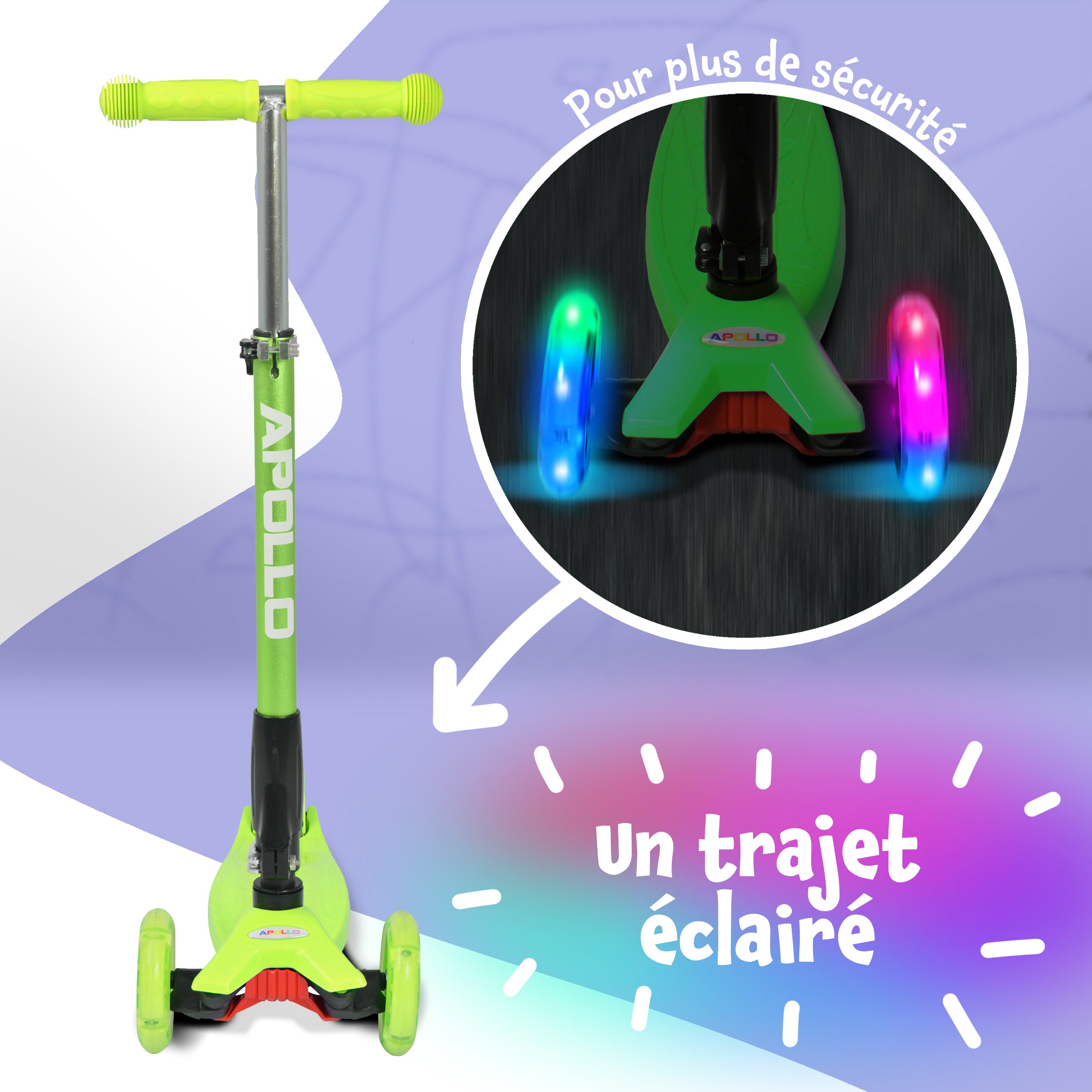 Apollo - Trottinette Kids Whiz à LED pour les enfants - Vert