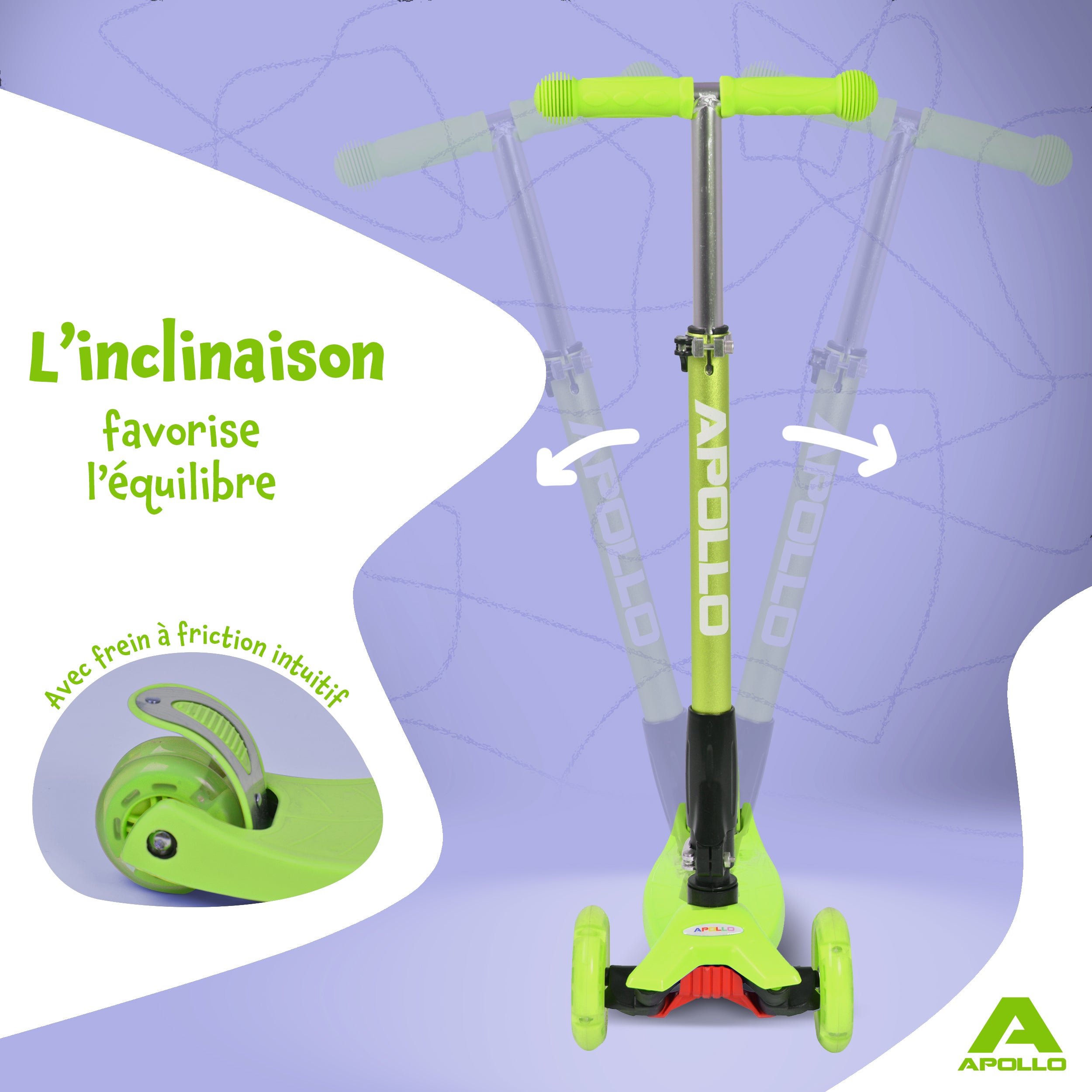 Apollo - Trottinette Kids Whiz à LED pour les enfants - Vert