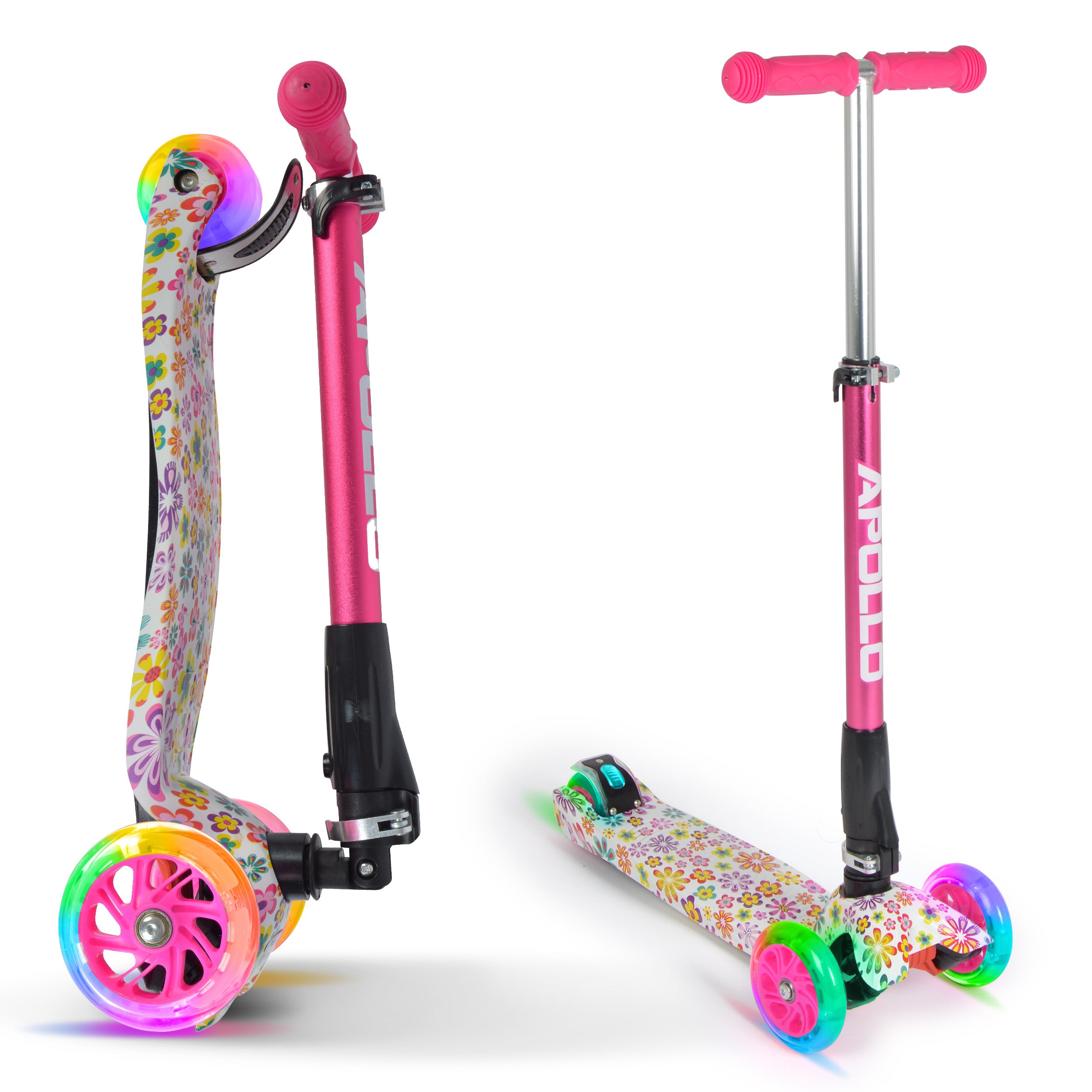 Apollo - Trottinette Kids Whiz à LED pour les enfants - Fleurs roses