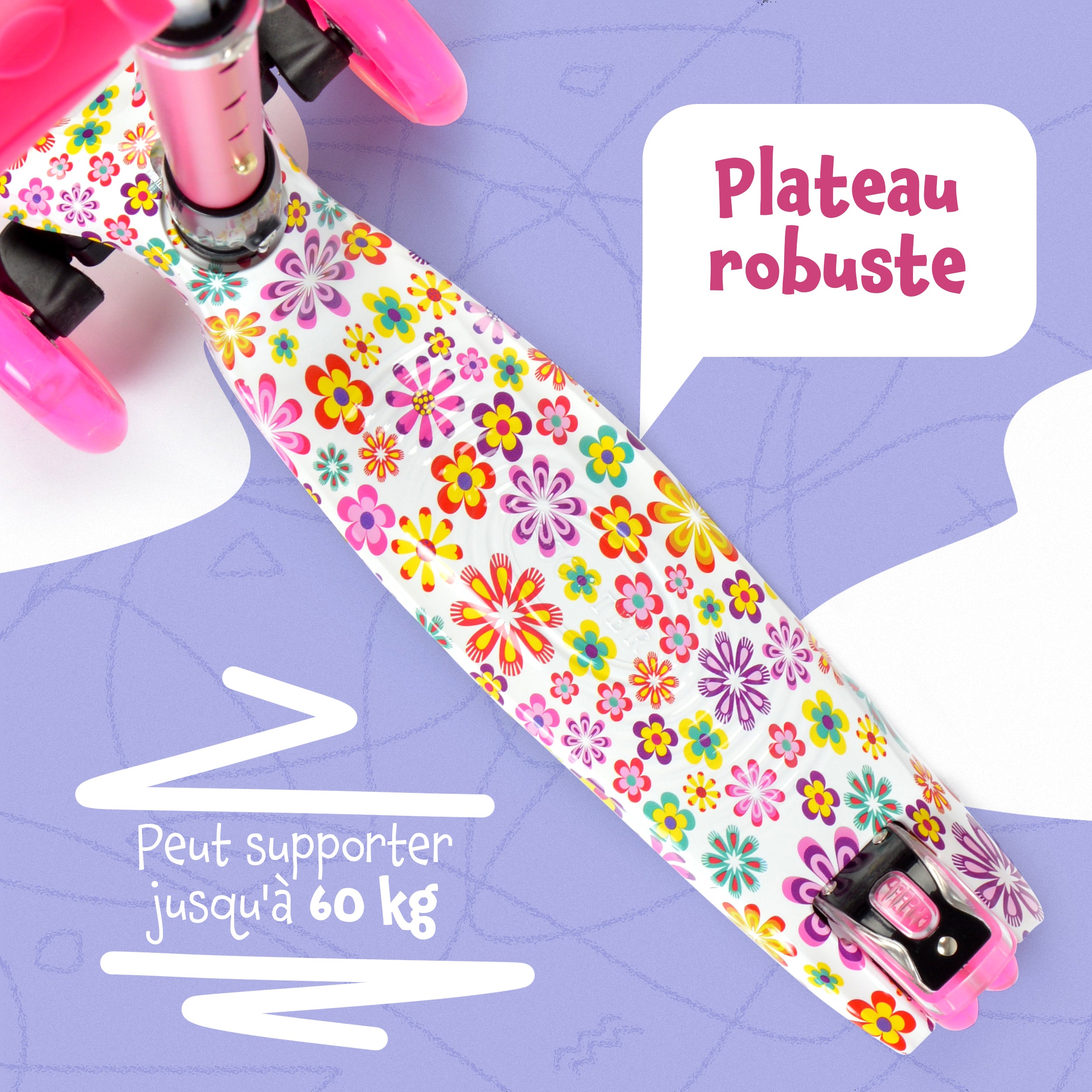 Apollo - Trottinette Kids Whiz à LED pour les enfants - Fleurs roses