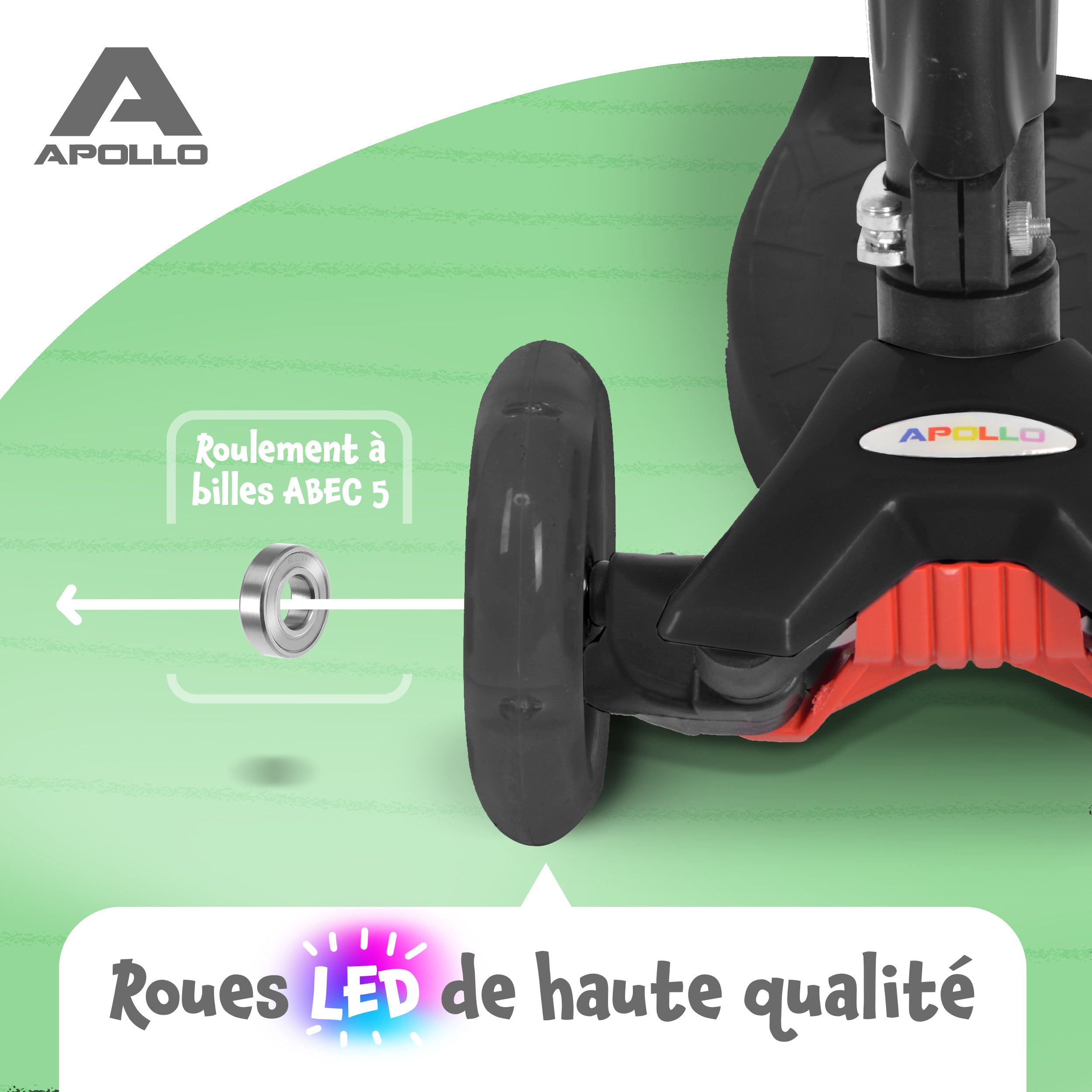 Apollo - Trottinette Kids Whiz à LED pour les enfants - Noir