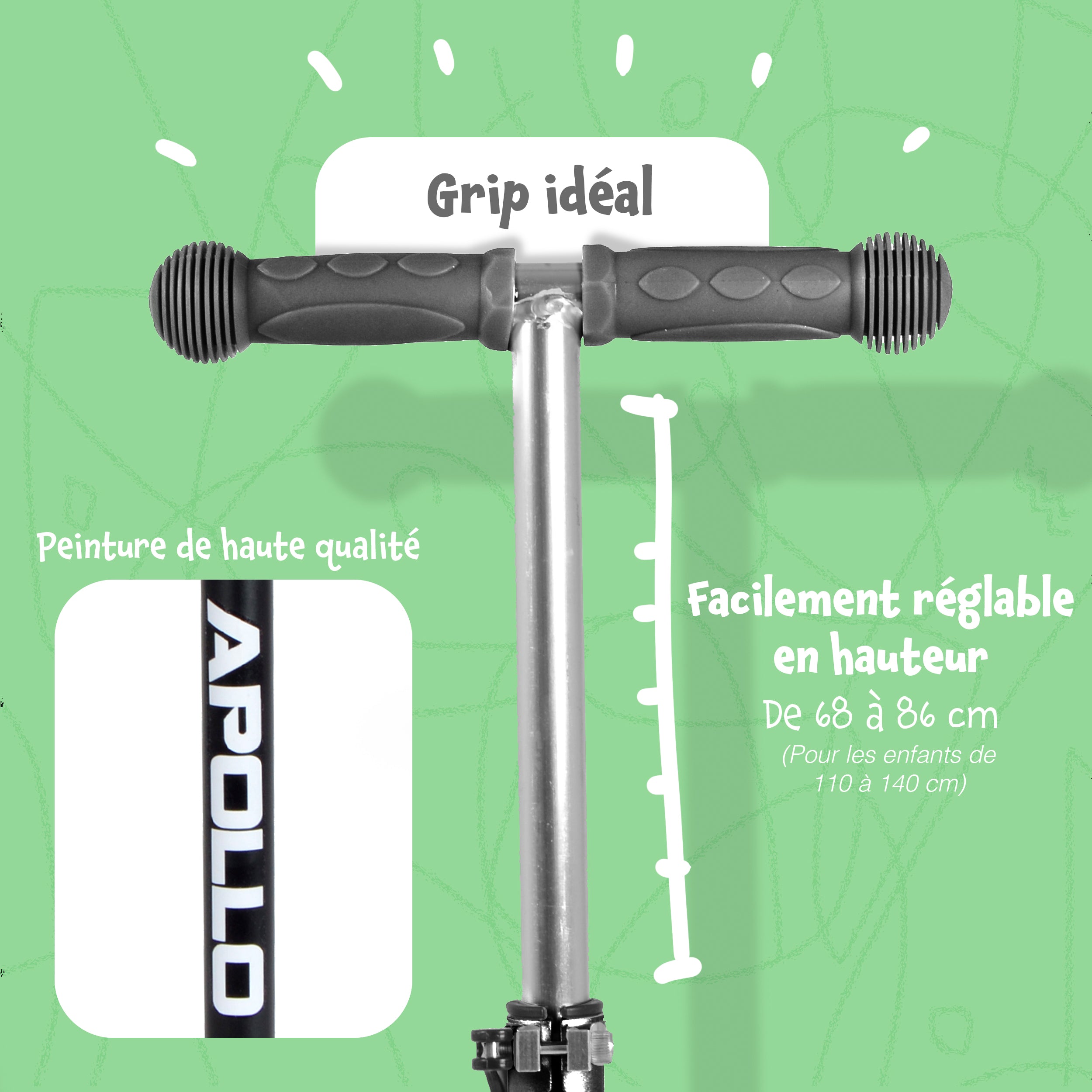 Apollo - Trottinette Kids Whiz à LED pour les enfants - Noir